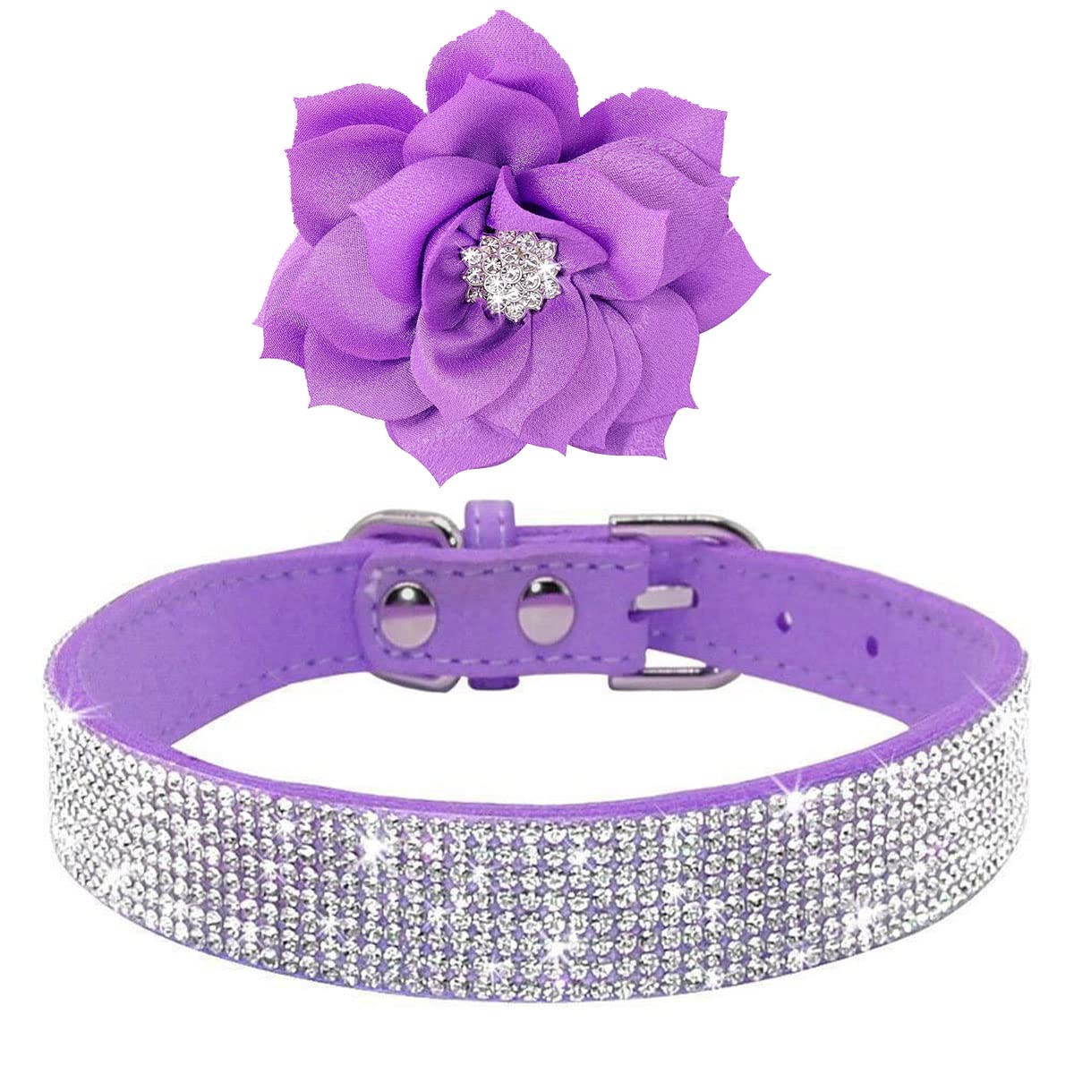 Haoyueer Cute Dazzling Sparkling Soft Suede Leather Dog Rhinestone Collar, Crystal Diamond Pet Dog Puppy Collar (Purple, S)