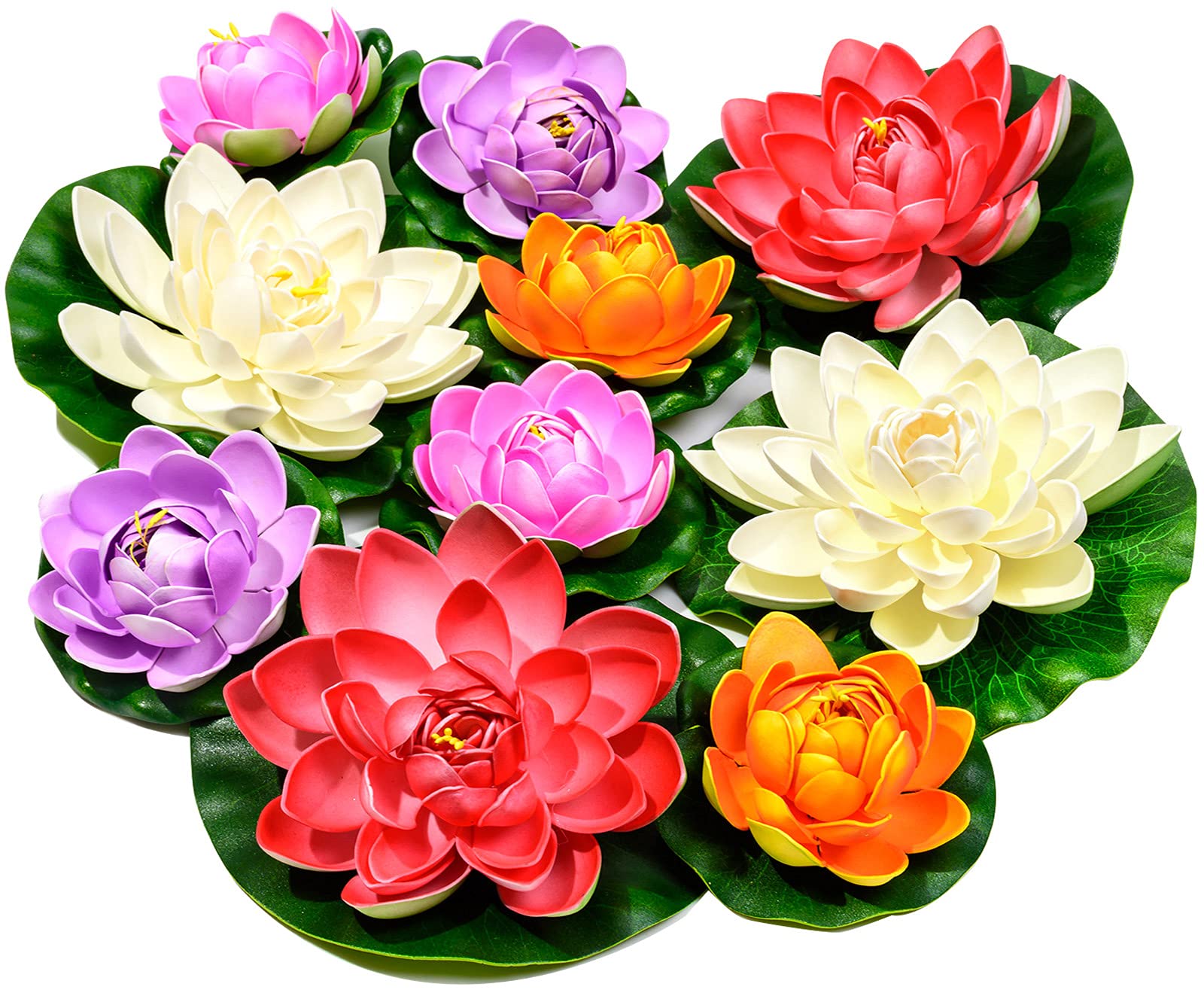 Zaugontw Artificial Floating Foam Lotus Flower With Water Lily Pad, Realistic Ornanment Perfect For Home Outdoor Patio Pond Aquarium Wedding Party Decorations, 10Pcs