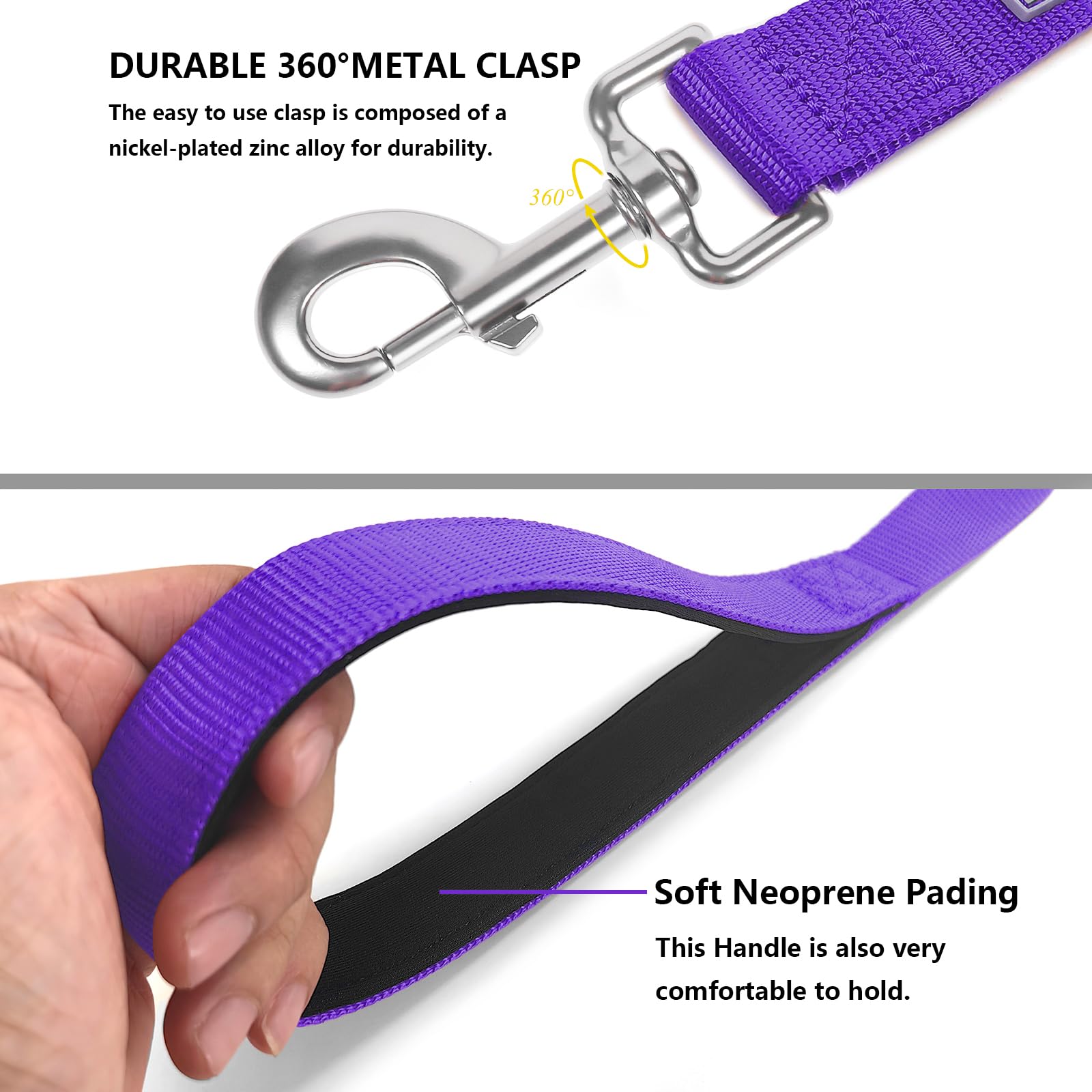Penseepet Basic Dog Leashes 6 Ft Padded Handle Nylon Dogs Leashes For Medium Dogs Purple