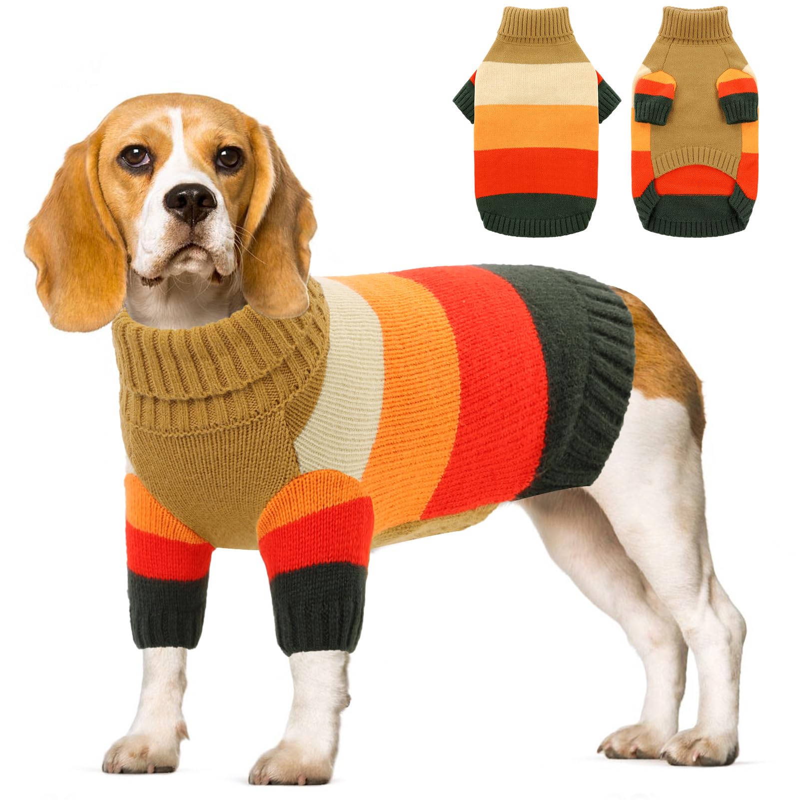 AOFITEE Large Dog Sweater - Stretchy Turtleneck for Large Breeds, Thick Knit for Fall Winter, Perfect for Pug & French Bulldog (