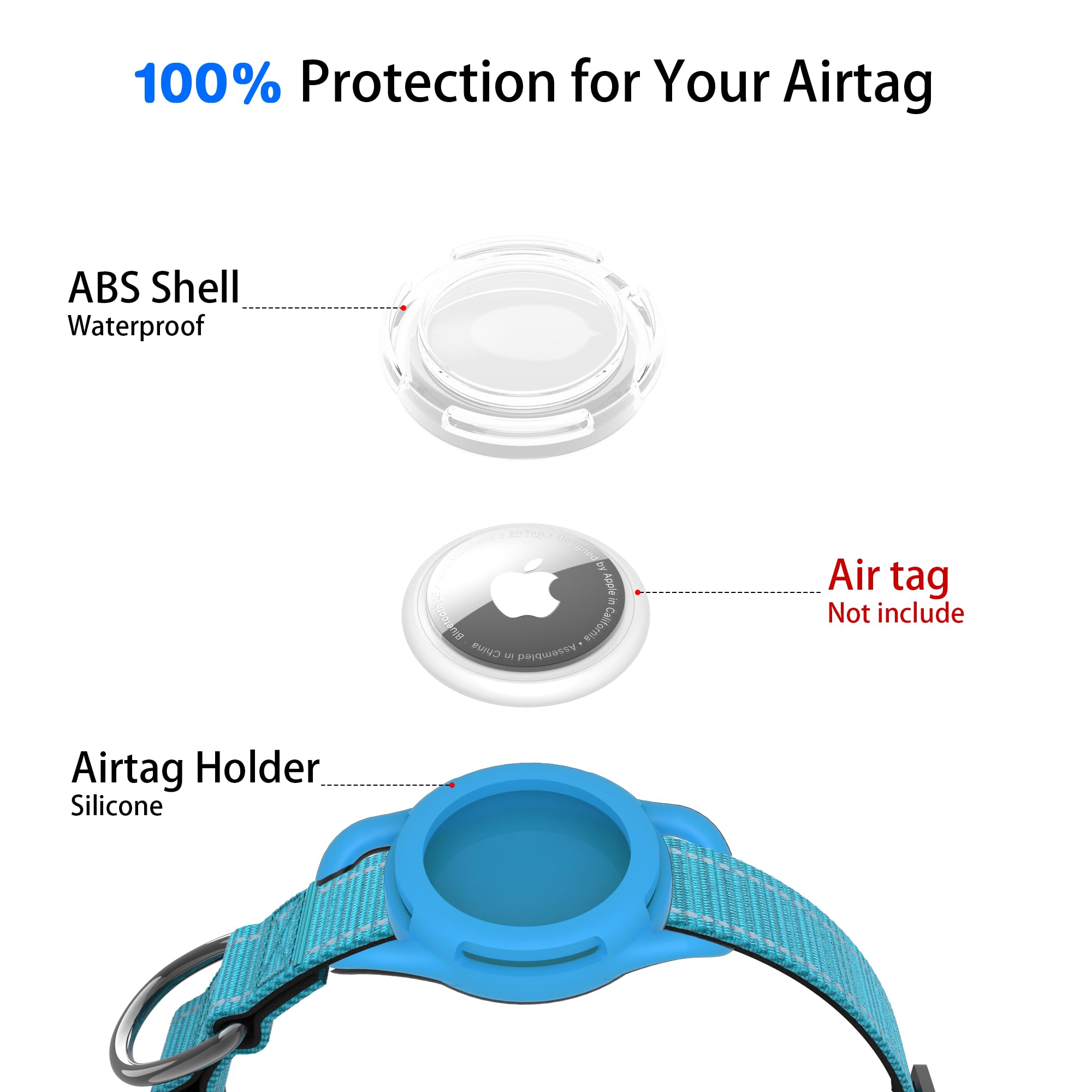 Airtag Dog Collar With Qr Code, Soft Padded, Reflective, Adjustable With Safety Lock Buckle - Small (Blue, With Airtag Holder)