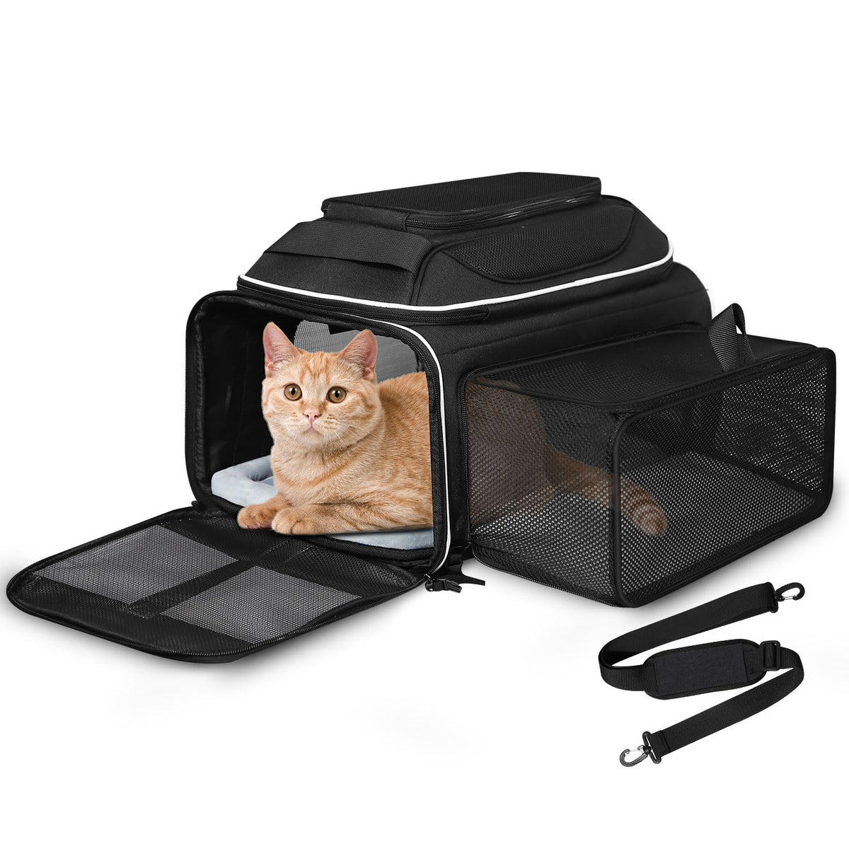 Petskd Top And Side Expandable Pet Carrier 17X12X8.5 Inches Jetblue Frontier Spirit Airline Approved, Soft-Sided Carrier For Small Cats And Dogs With Locking Safety Zipper And Anti-Scratch Mesh(Black)