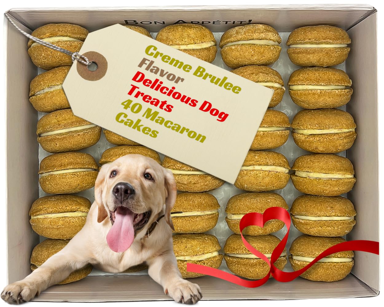 Bonne et Filou Dog Treats Creme Brulee Cupcakes - Gourmet Macaron Cakes, 40 Count Bulk Pack - Healthy & Delicious Human Grade Sn