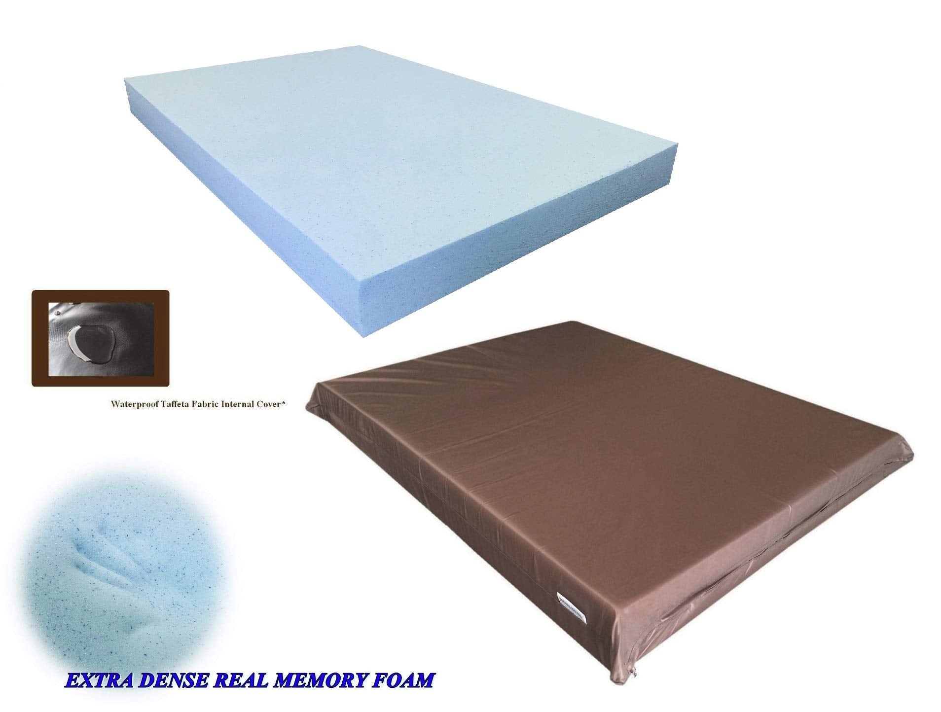 High Density Solid Blue Cooling Gel Infused Memory Foam Pad Dog Pet Bed + Internal Waterproof Cover (55X37X4 Inches (2Pack))