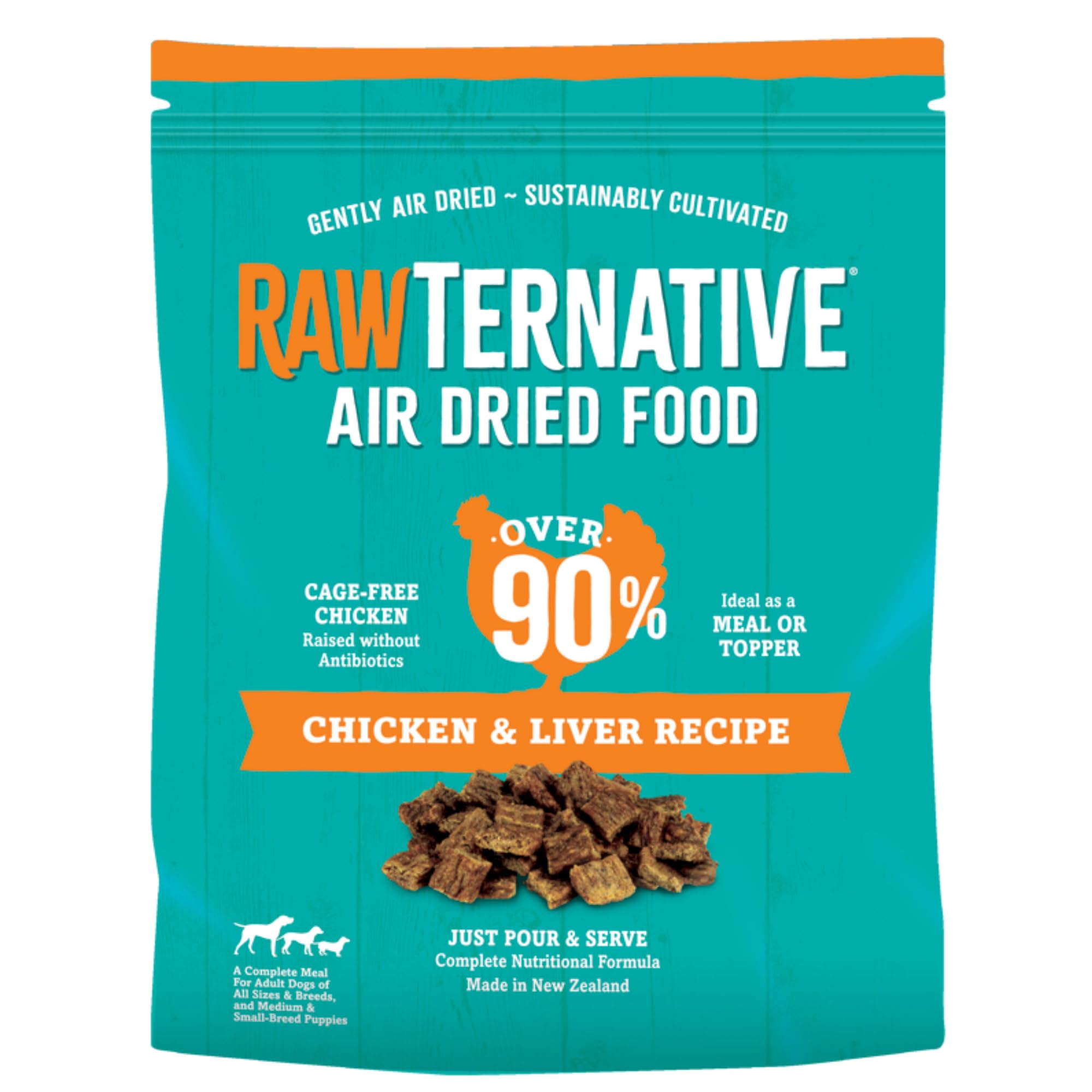 RawTernative Air Dried Dog Food, High Protein, Over 90% Real Chicken & Liver + New Zealand Green Mussels, Complete Meal or Toppe