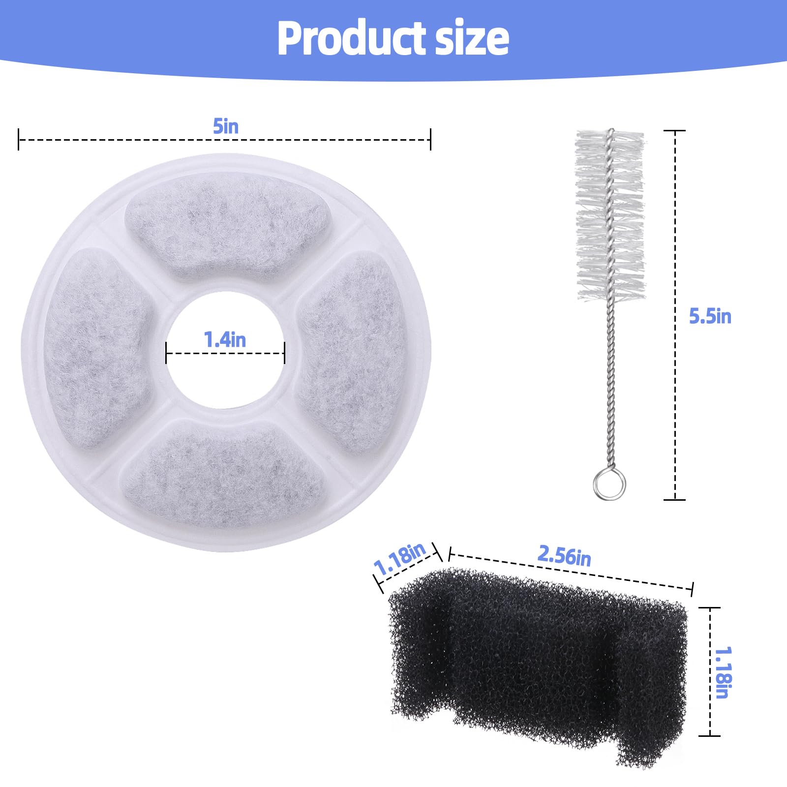 Cat Water Fountains Filter Replacement (12 Packs Of Carbon Filter + 4 Sponges + 1 Stainless Steel Cleaning Brush),Parts And Dog