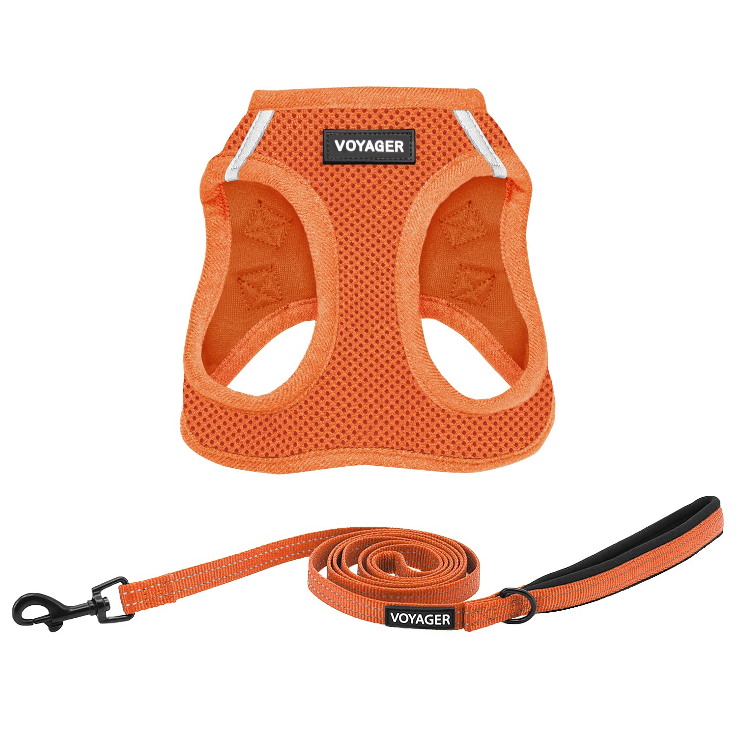 Voyager Step-In Air All Weather Mesh Harness And Reflective Dog 5 Ft Leash Combo With Neoprene Handle, For Small, Medium And Large Breed Puppies By Best Pet Supplies - Leash Harness (Orange), S