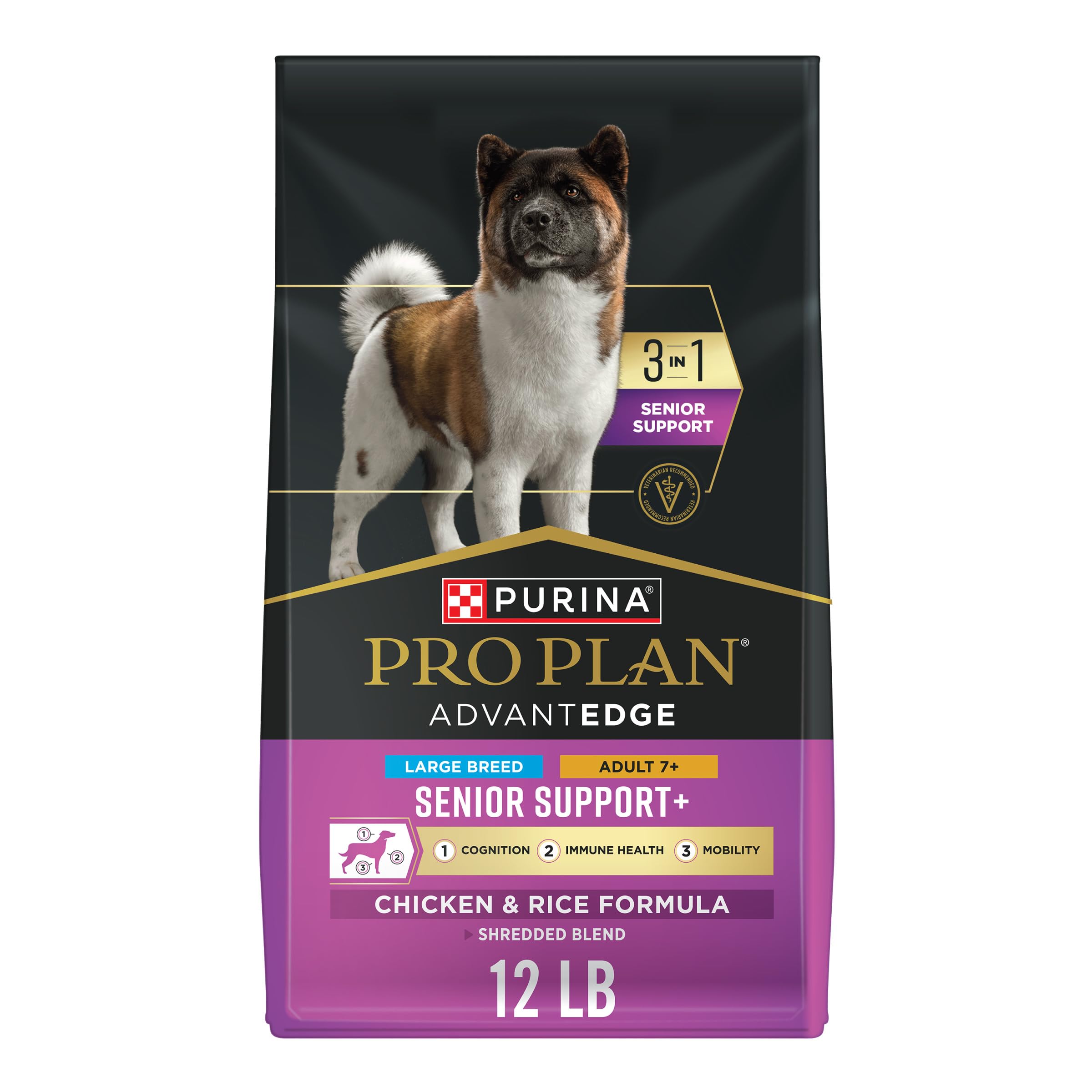 Purina Pro Plan AdvantEDGE Senior Support Plus Large Breed Shredded Blend Chicken and Rice Formula Dry Dog Food - 12 lb Bag