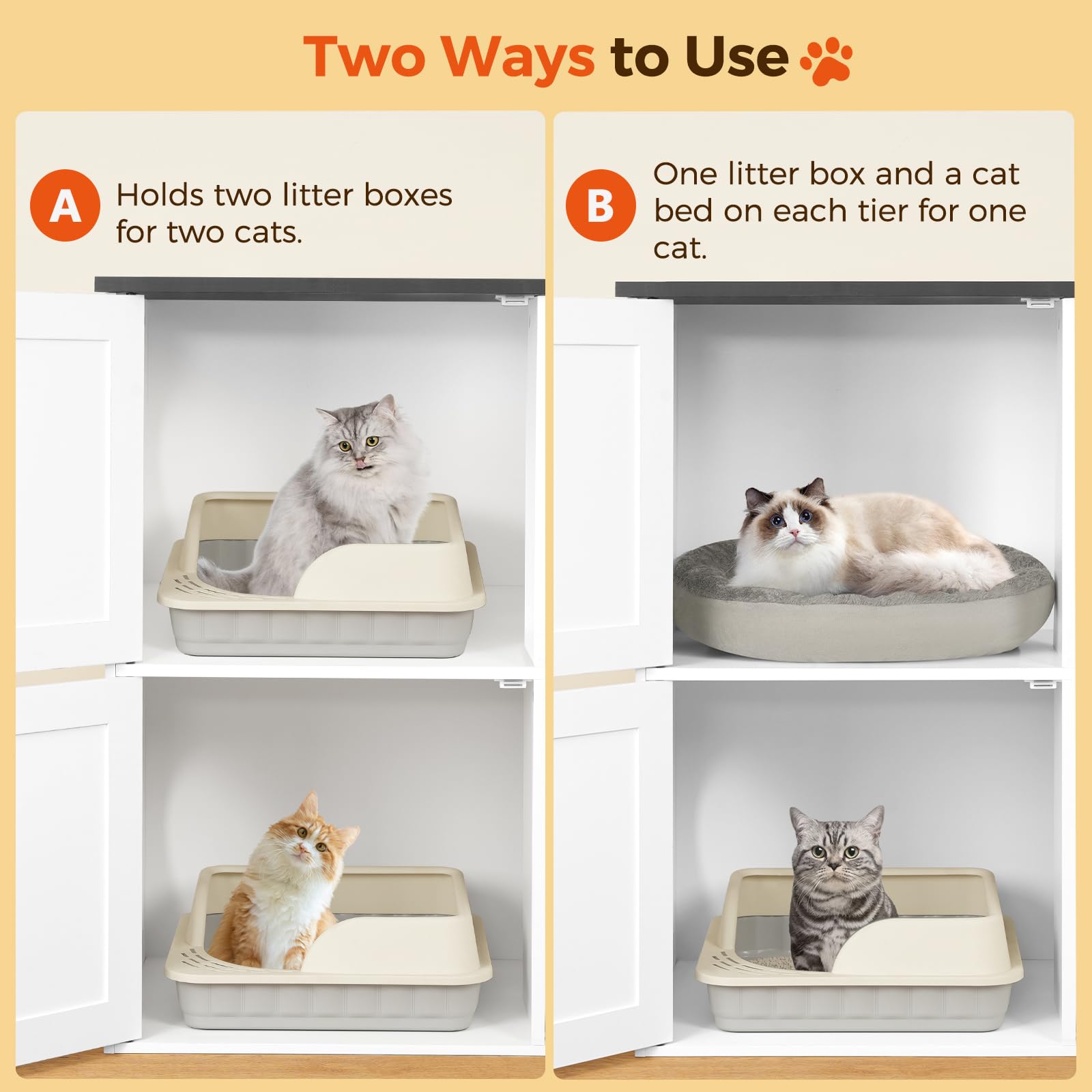 MAHANCRIS Litter Box Enclosure for 2 Cats, Hidden Litter Box Furniture with Scratch Pad, Double Litter Boxes Enclosure, Wooden C