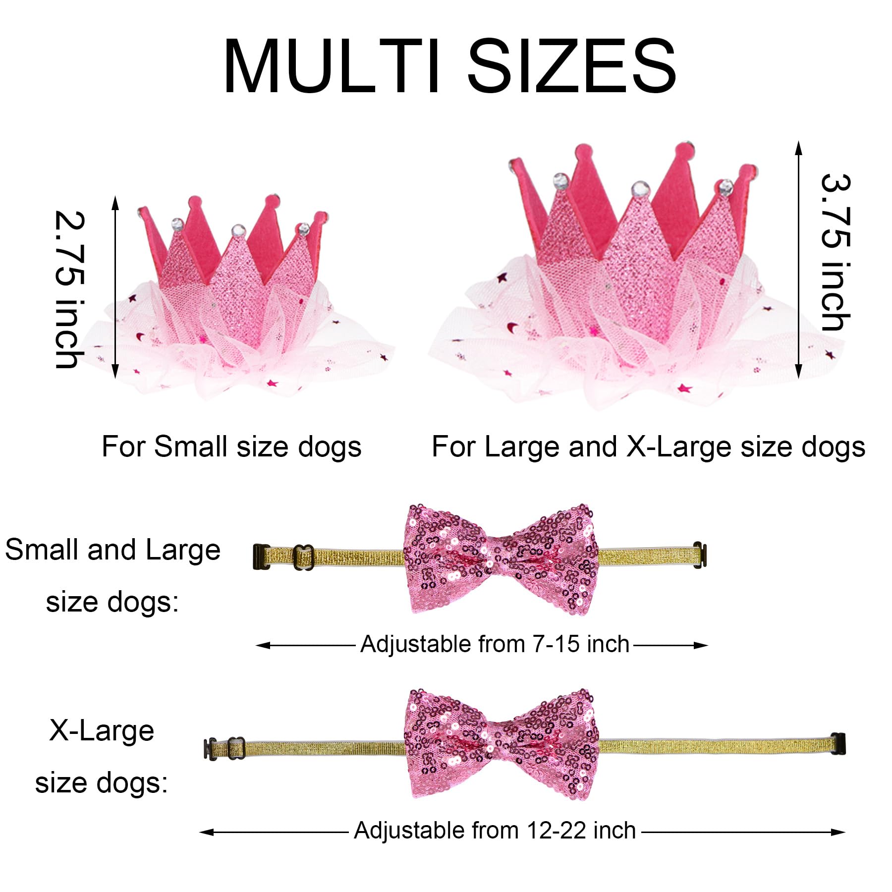 JOTFA Dog Birthday Party Supplies, Multi Sizes Dog Birthday Bandana Girl Dog Birthday Hat Crown with Birthday Numbers Bow Tie fo