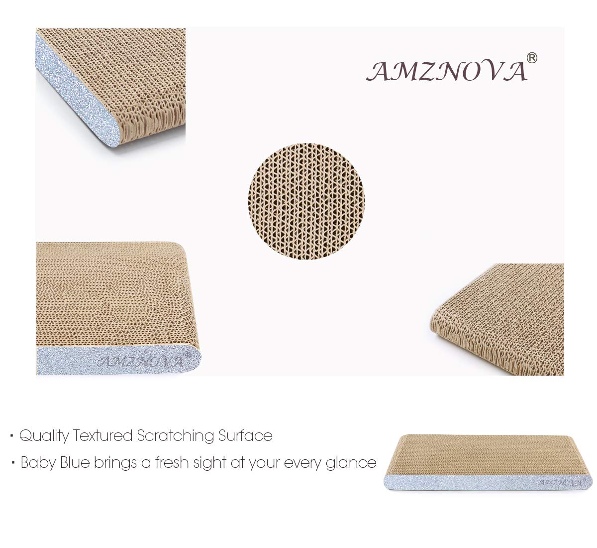 Amznova Cat Scratcher, Cardboard Cat Scratchers, Durable & Recyclable Scratch Pad, Colors Series, Narrow, Glitter Silver