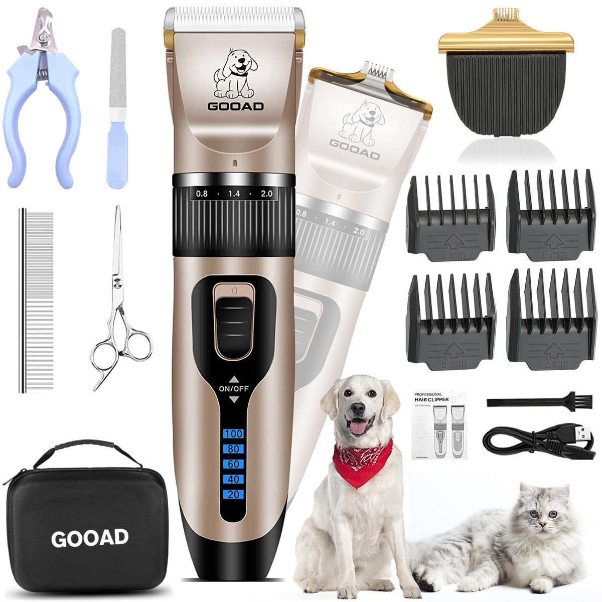 Gooad Dog Clippers,Professional Dog Grooming Kit, Cordless Dog Grooming Clippers For Thick Coats, Dog Hair Trimmer, Low Noise Dog Shaver Clippers,Quiet Pet Hair Clippers For Dogs Cats