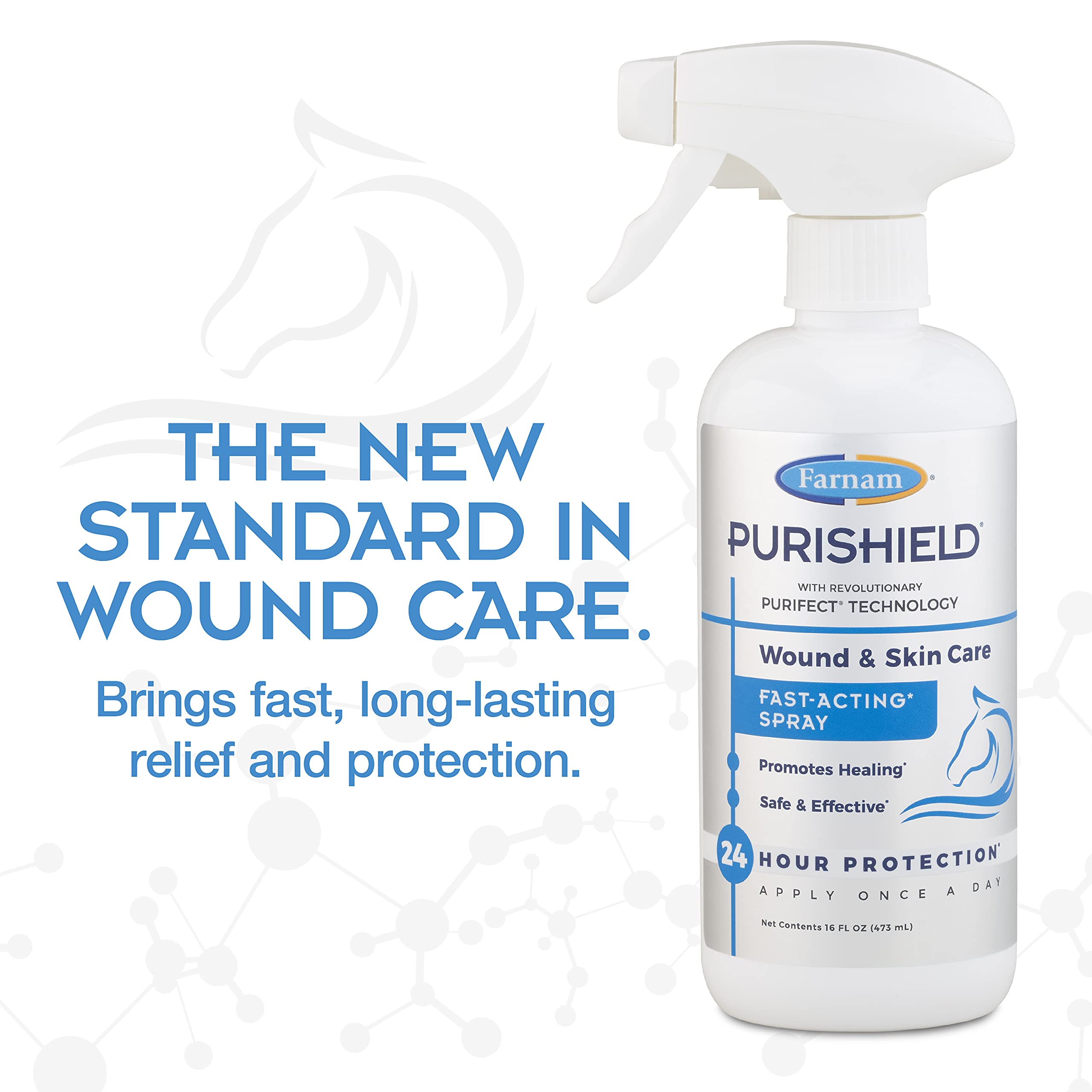 Farnam Purishield Wound & Skin Fast Acting Spray, All-purpose cleaner with 24 hour protection promotes healing and skin repair f