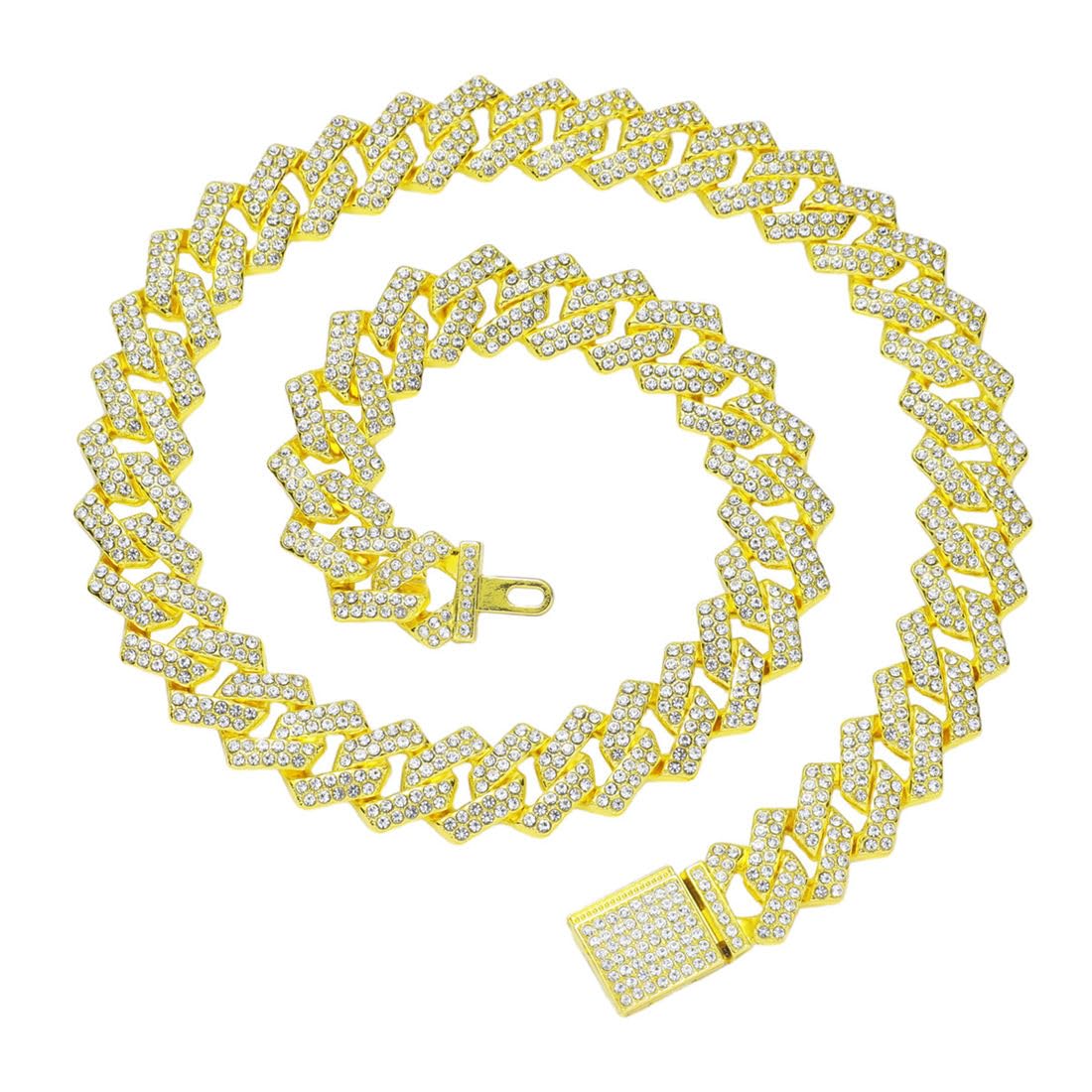 Gold Chain Dog Collar For Large Dogs, Bling Diamond Cuban Link Dog Collars Glitter Rhinestone Dog Necklace For Small Medium Larg