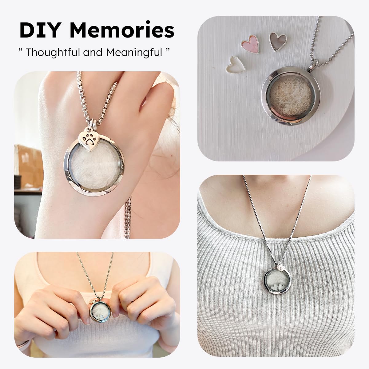 Lifelisa Pet Fur Memorial Necklace, Cat Hair Ashes Keepsake Necklace, Small Pet Urn Pendant Vial Necklace For Ashes, Dog Fur Mem