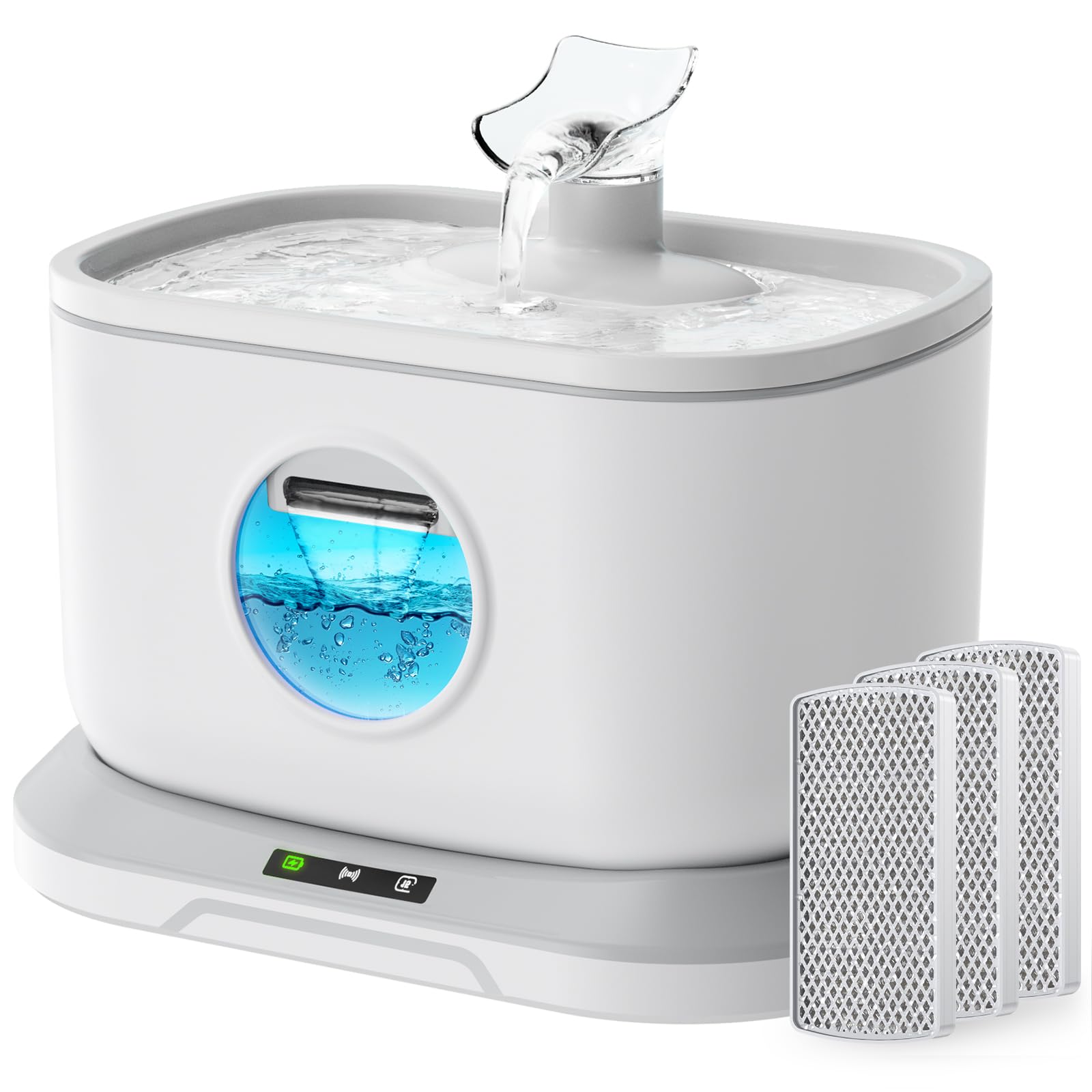 Petlipo Cat Water Fountain Cordless (White, 4Pack Filters+Cordless Cat Fountain)