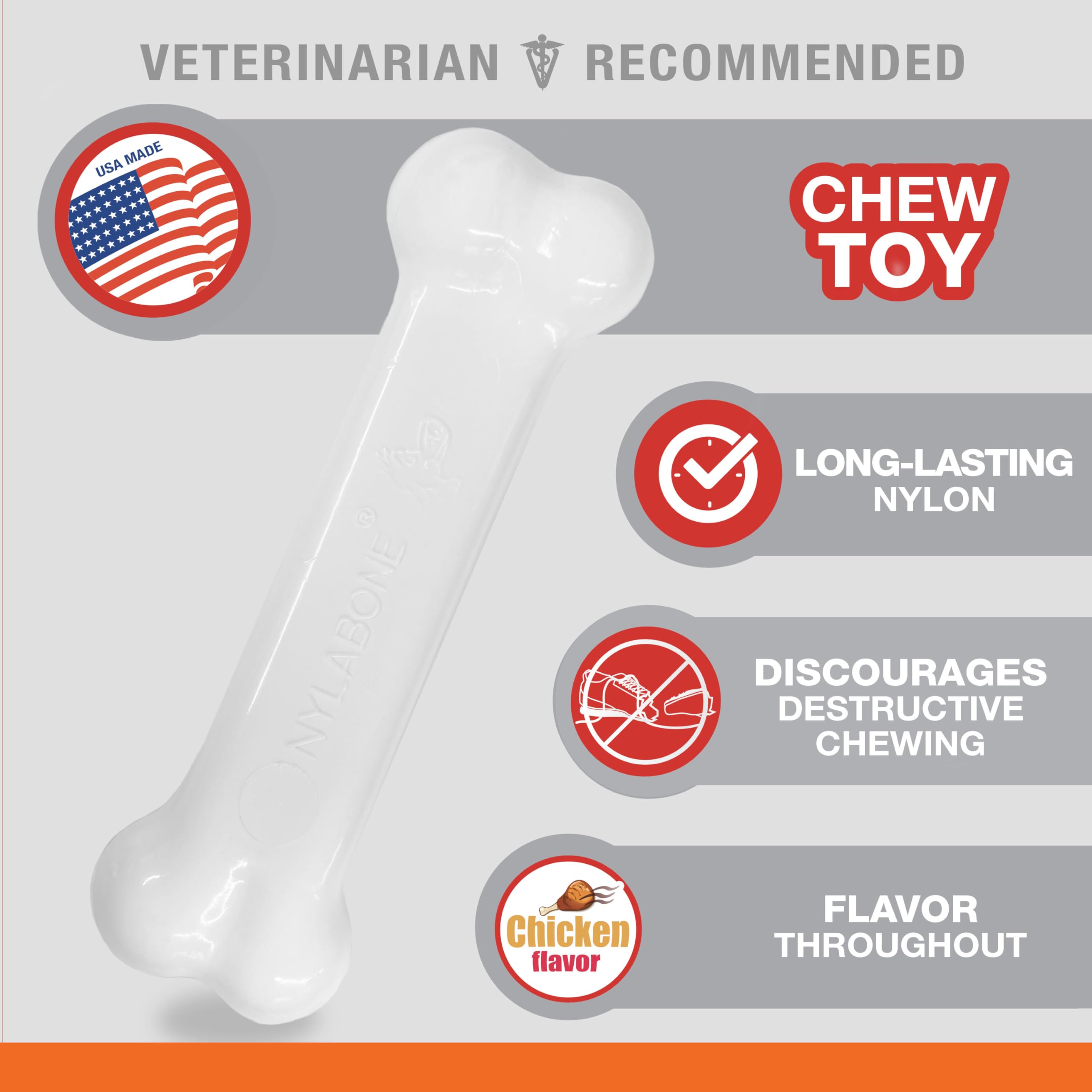 Nylabone Original Bone Power Chew Toy for Dogs, Durable Dog Toys for Aggressive Chewers, Basted Blast Bacon & Chicken Flavor, Me