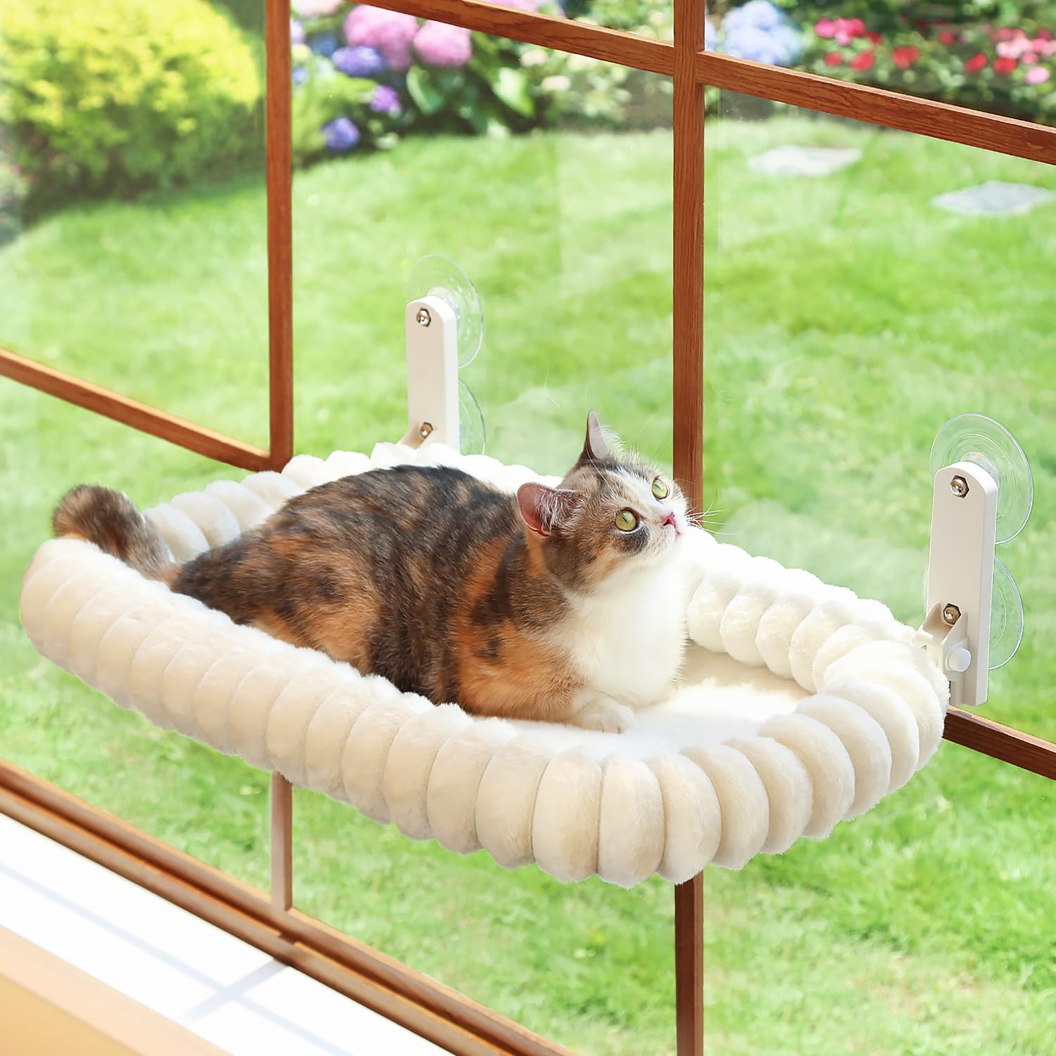 Zakkart SnugCloud Foldable Cat Window Perch - Cordless, Ultra Soft Machine Washable Bed with 4-Sided Bolster, Metal Frame - Wind