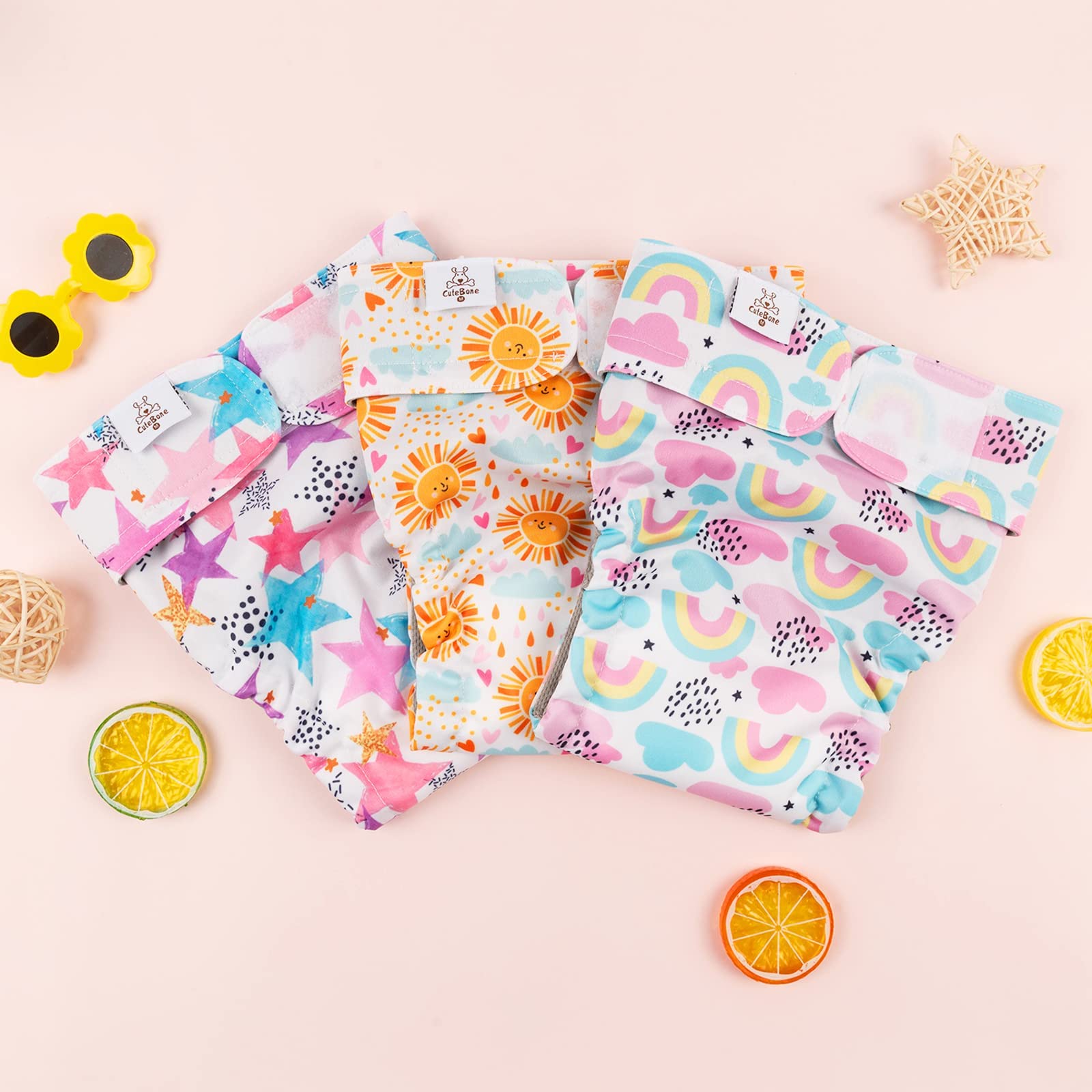 Cutebone Female Dog Diapers No Tail Hole 3 Pack Puppy Training Pants For Docked-Tail Dogs Wwd05S