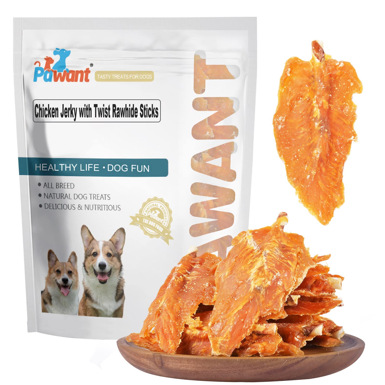 Pawant Chicken Jerky with Twist Rawhide Sticks Puppy Training Snacks Dog Chews Treats 0.5lb/227g