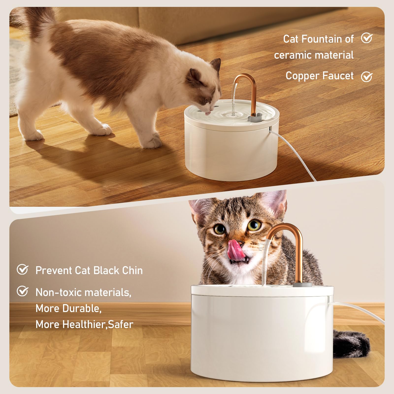 Dooob Ceramic Cat Water Fountain, 2.1L/71Oz Ceramic Cat Fountain, Automatic Ceramic Water Fountain For Cats, Pet Water Fountain