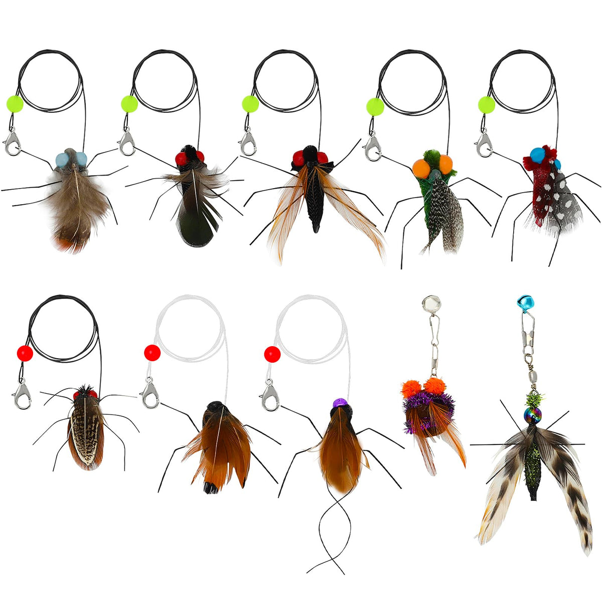 Subang 10 Pieces Cat Feather Toys Replacement Insect Cat Toy Wand Refills Cats Toy Replacement Natural Bird Feathers For Cats To