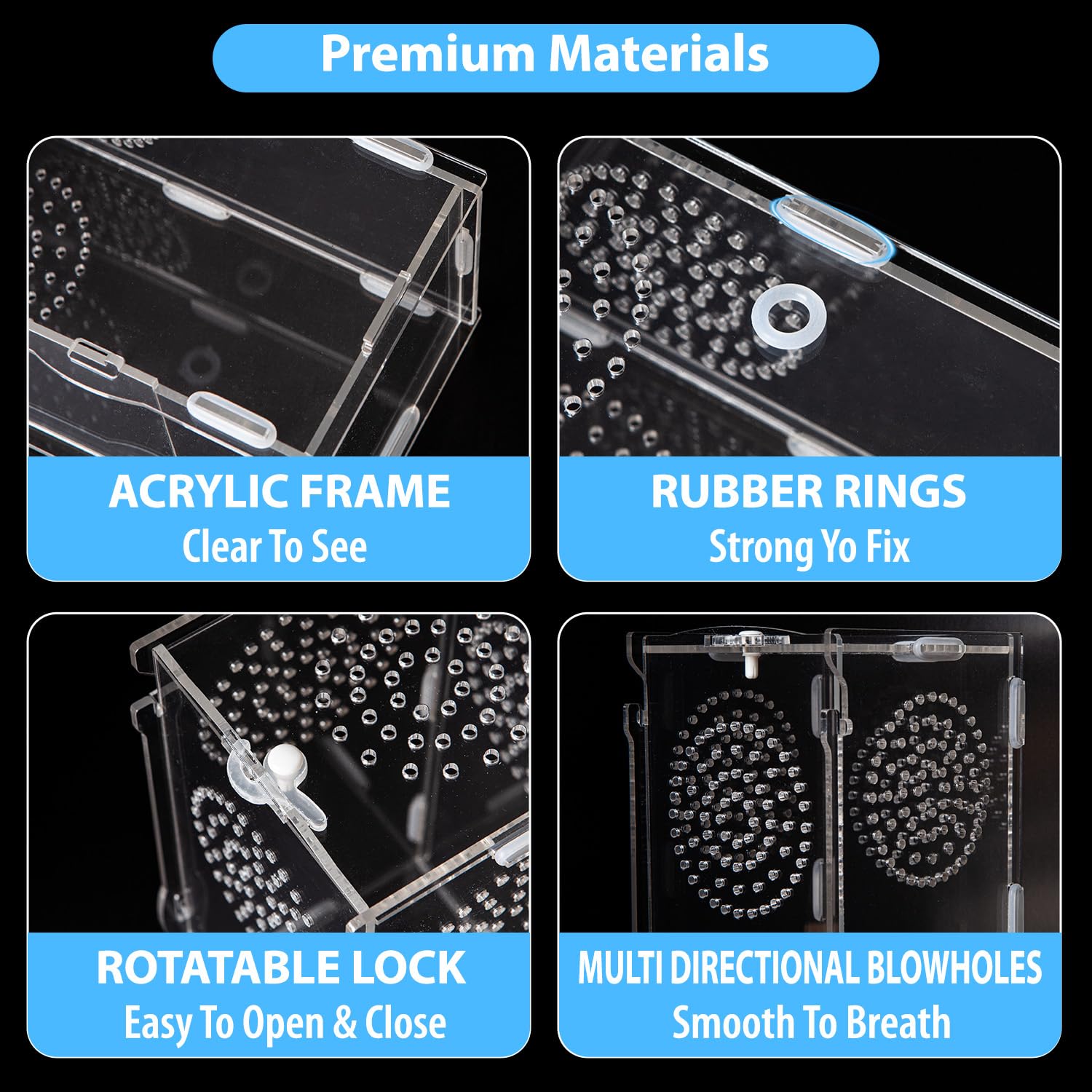 Acrylic Reptile Terrarium,8''*4''*4'' Mini Jumping Spider Enclosure Feeding Box With Secure Lock For Tarantula, Insects, Frogs,