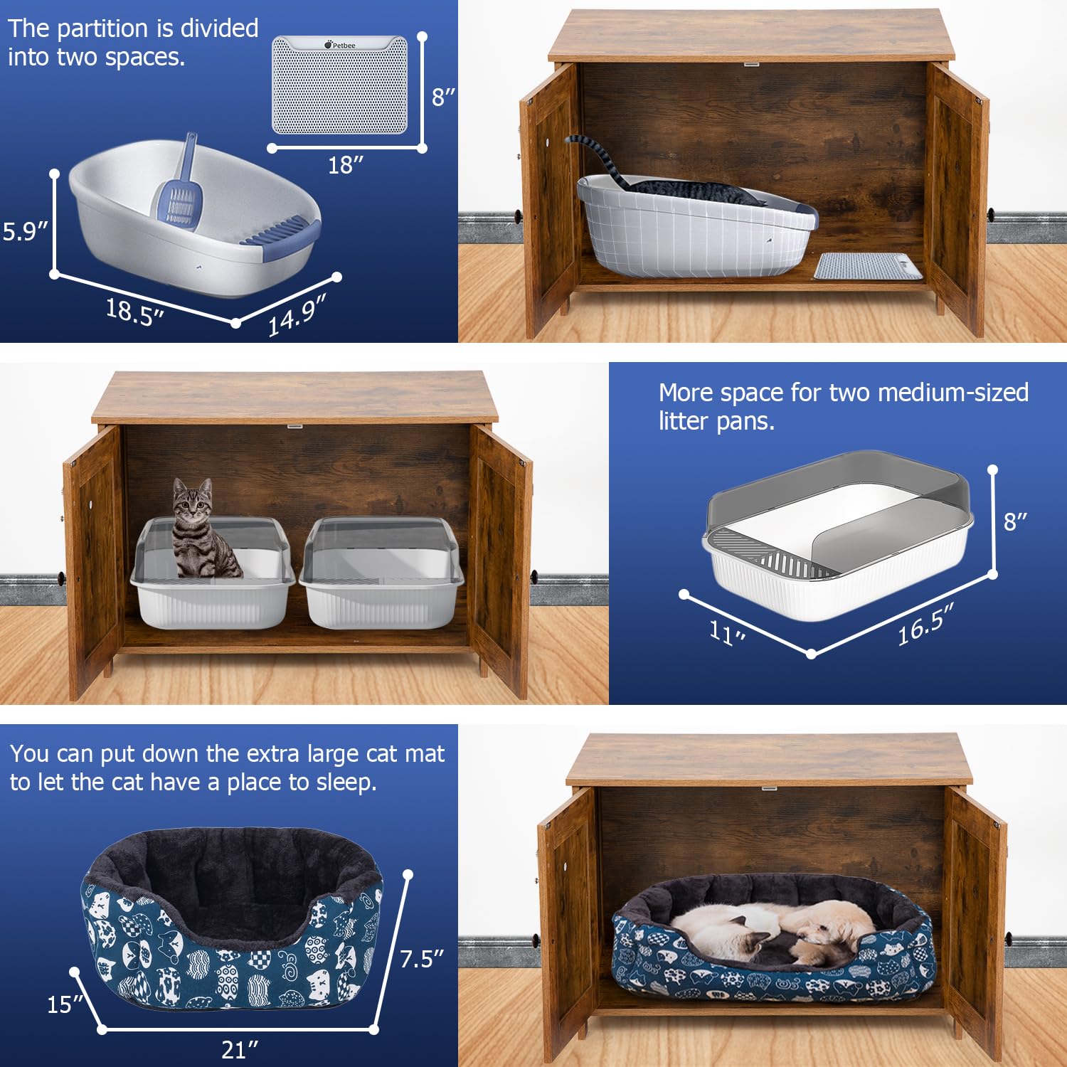 Bestpet Cat Litter Box Enclosure Furniture Hidden,Wooden Cat Washroom Furniture Storage Cabinet Pet Crate House End Table With R