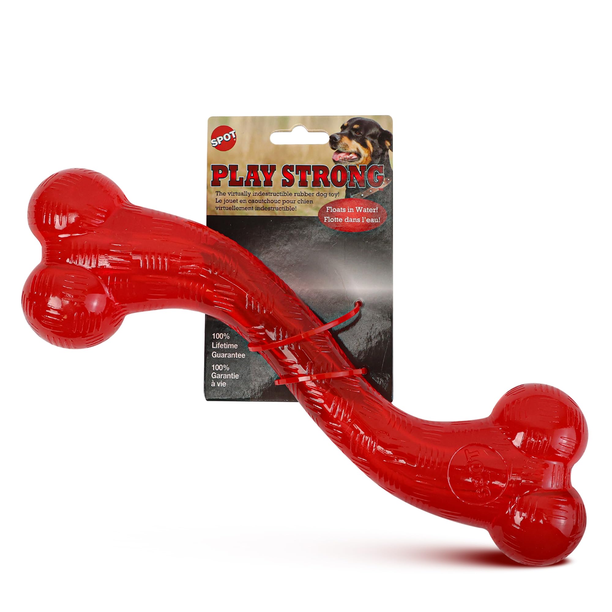 SPOT Play Strong S Bone - Durable TPR, Long Lasting Dog Chew for Aggressive Chewers, Hollow Center to Hide Treats, Virtually Ind