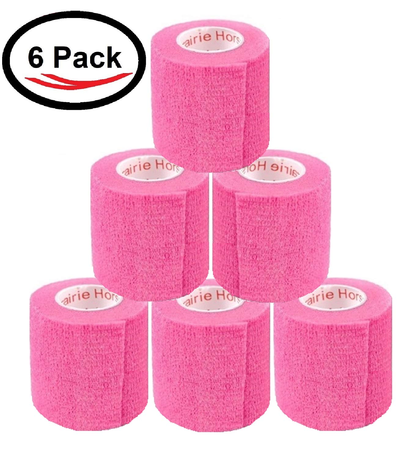 2 Inch Vet Wrap Tape Bulk (Neon Pink) (Pack of 6) Self Adhesive Adherent Adhering Flex Bandage Grip Roll for Dog Cat Pet Horse