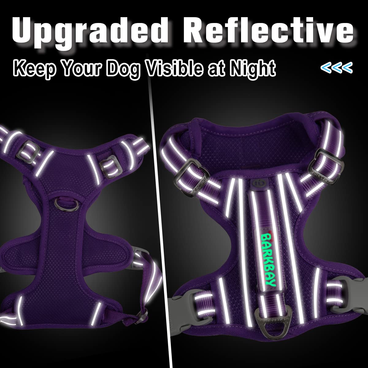 BARKBAY No Pull Dog Harness Front Clip Heavy Duty Reflective Easy Control Handle for Large Dog Walking with ID tag Pocket(Purple