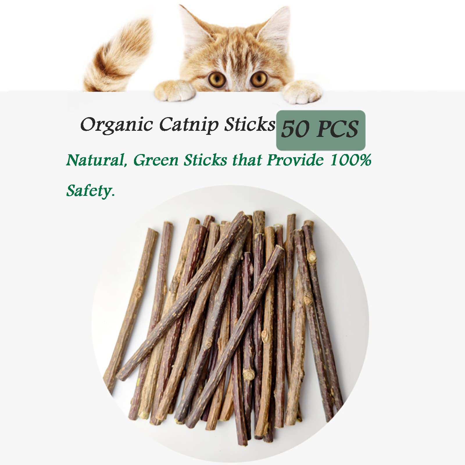 Ueerdand 50 Pcs Catnip Sticks Organic Cat Chew Toys Natural Plant Matatabi Silvervine Chew Sticks Cat Teeth Cleaning Chew Toy Cat Kitten Kitty