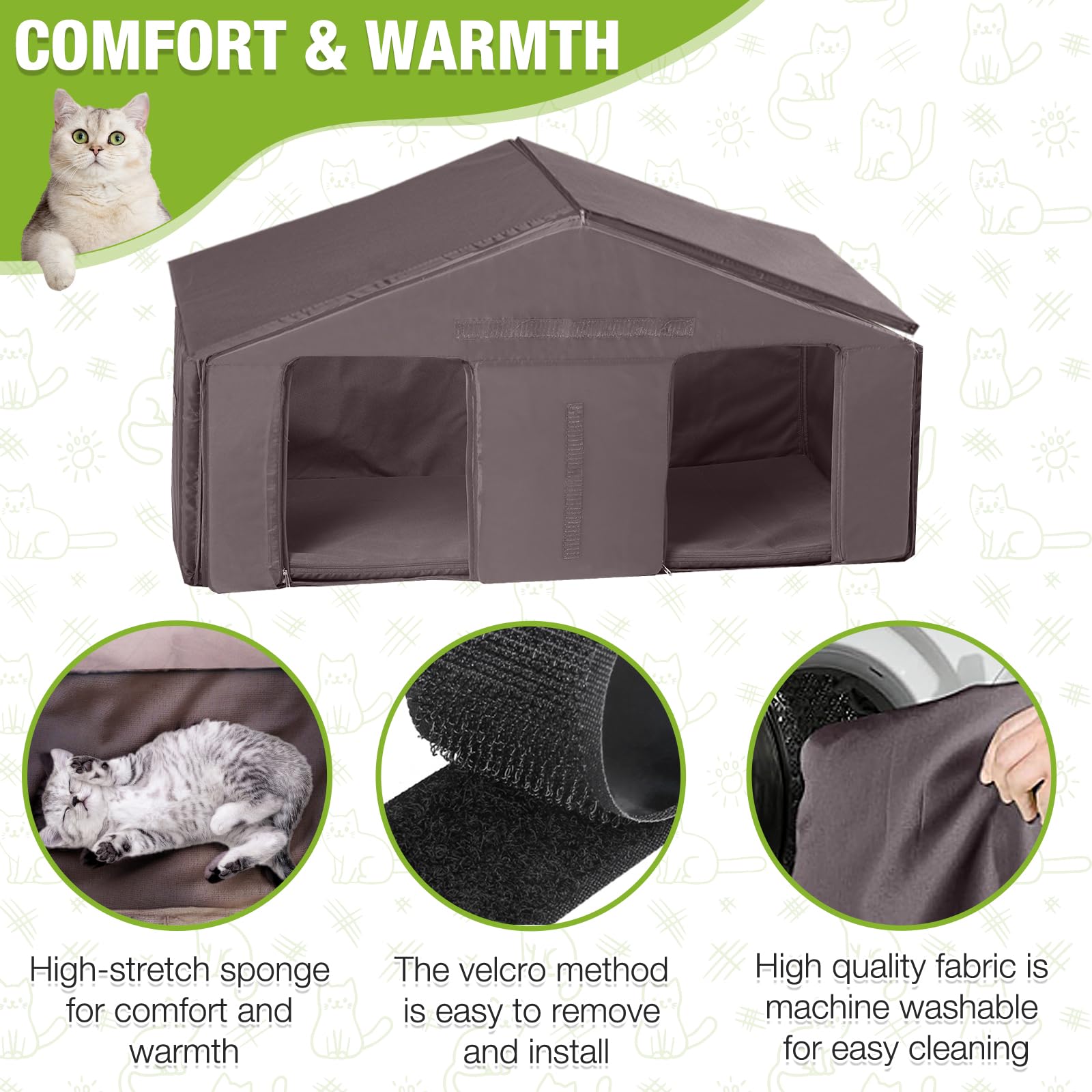 Gutinneen Outdoor Cat House Weatherproof Large Cat Shelter With 100% Insulated Liner For Multiple Cats, Cat Condos For Indoor Ca