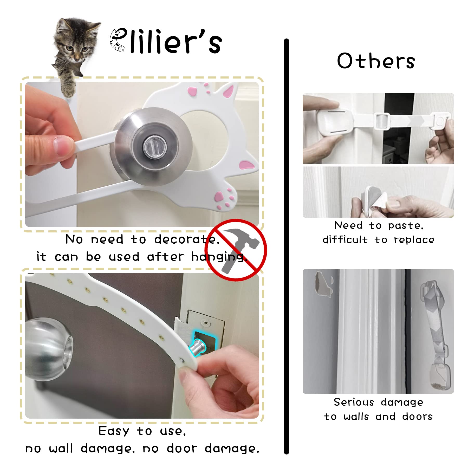 Elilier Cat Door Latch Holder,?8 Adjustable Sizes? Stronger Flex Cat Door Stopper, Keep Door Open 1.5 '' To 8 '', Let 'S Cats In