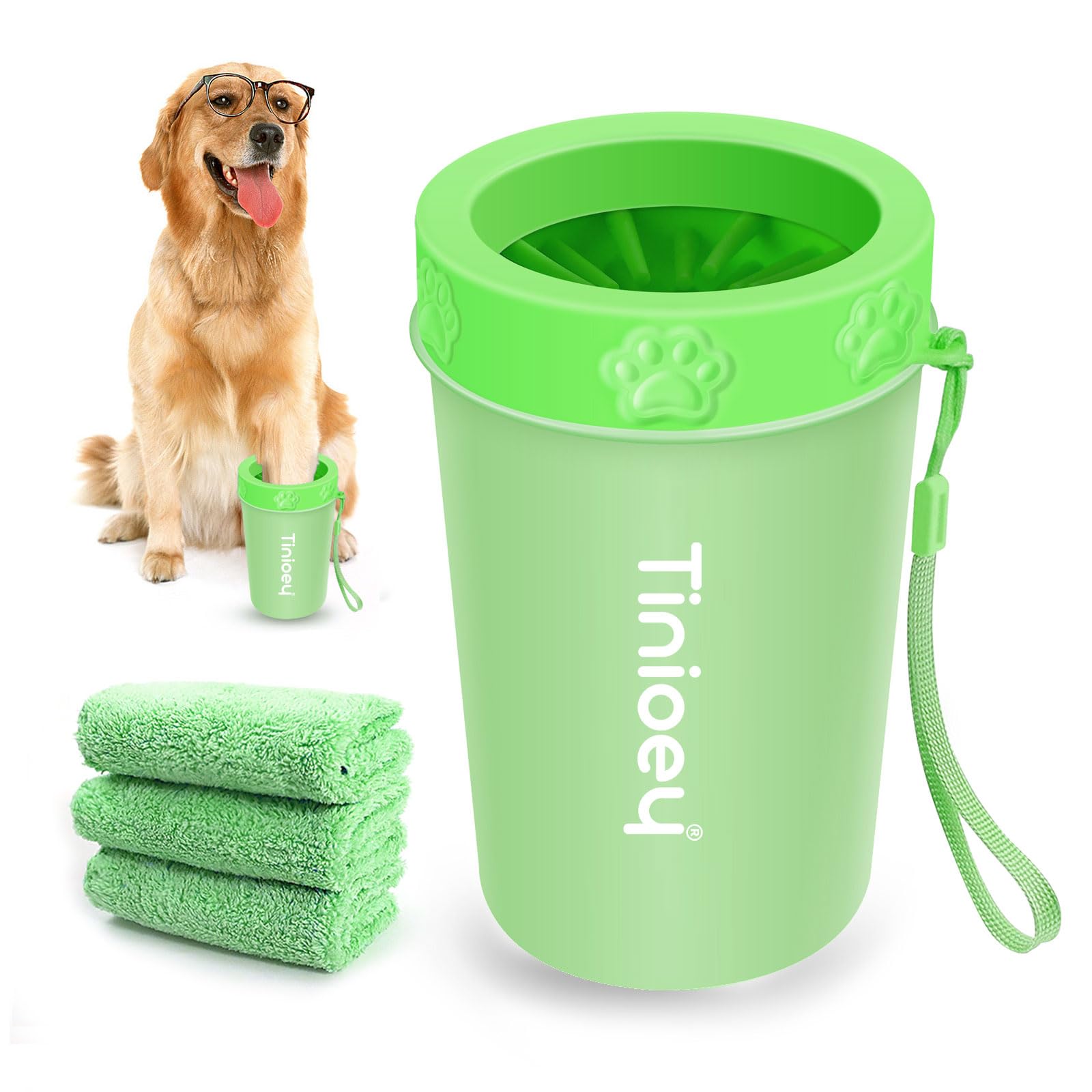 Dog Paw Cleaner For Medium Dogs (With 3 Absorbent Towels), Dog Paw Washer, Paw Buddy Muddy Paw Cleaner, Pet Foot Cleaner (Medium, Green)