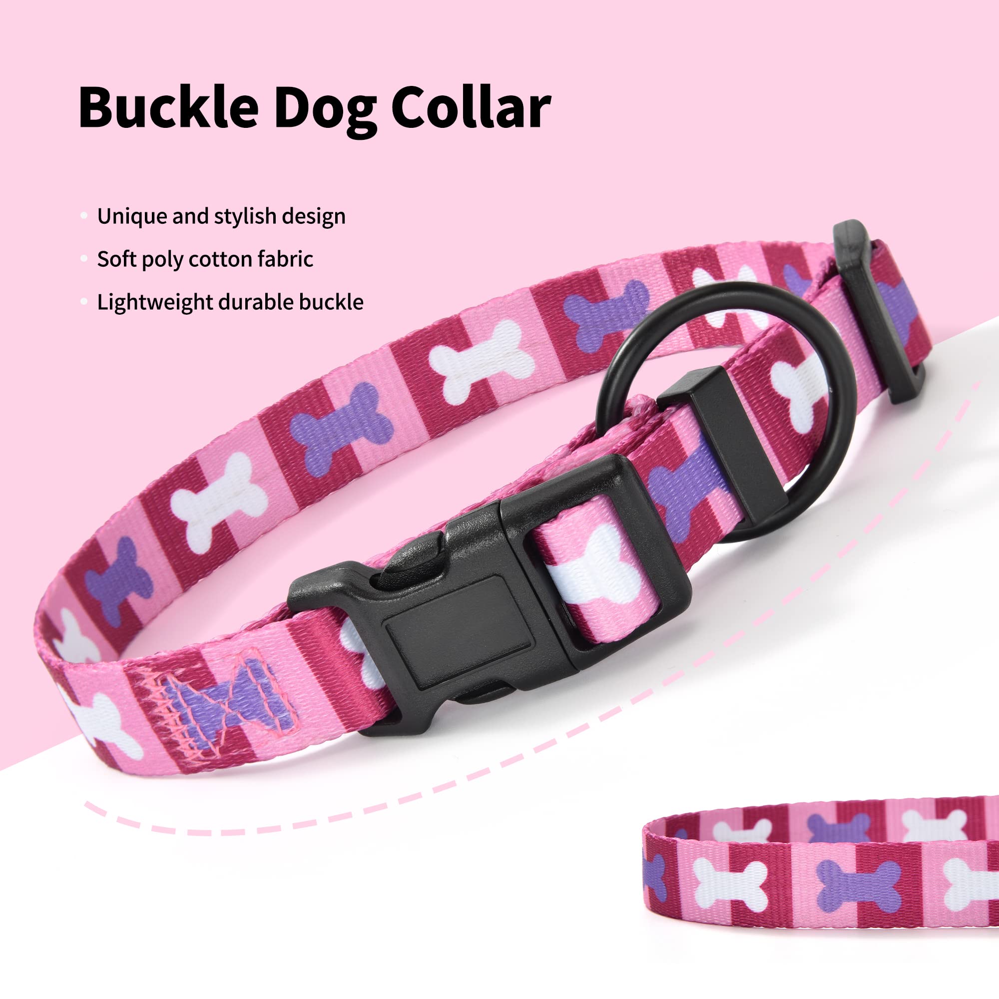 Mile High Life Dog Collar | Nylon Puppy Collars W Cute Patterns | Lightweight Girl Dog Collar | Boy Dog Collar For Small/Medium/Large Dogs (Purple Bone, Large)