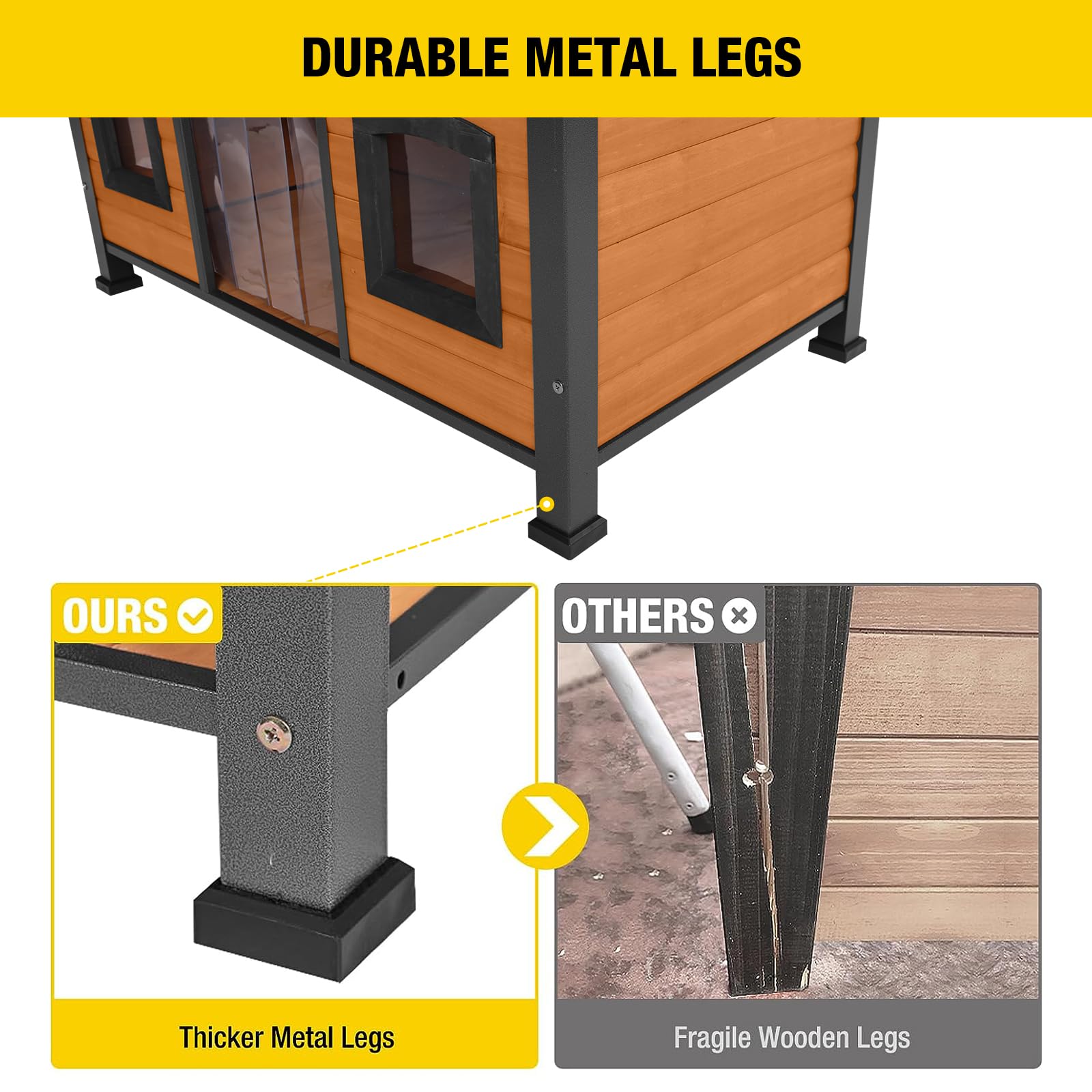 Aivituvin Large Dog House Anti-Chewing Metal Frame Design Insulated Wooden Dog Kennel With Unique Design Roof, Weatherproof Dog