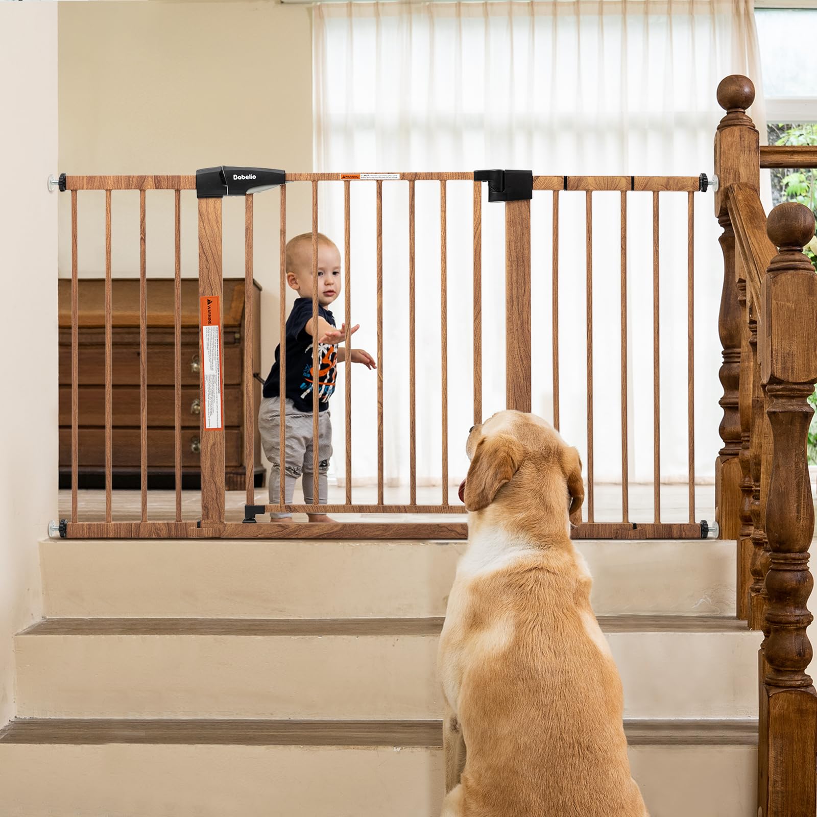 Babelio Metal Auto Close Baby Gate PressGuard P7, 29-55 Wide Extra Wide Pet Gate for The House and Doorways, Pressure Mounted Wa