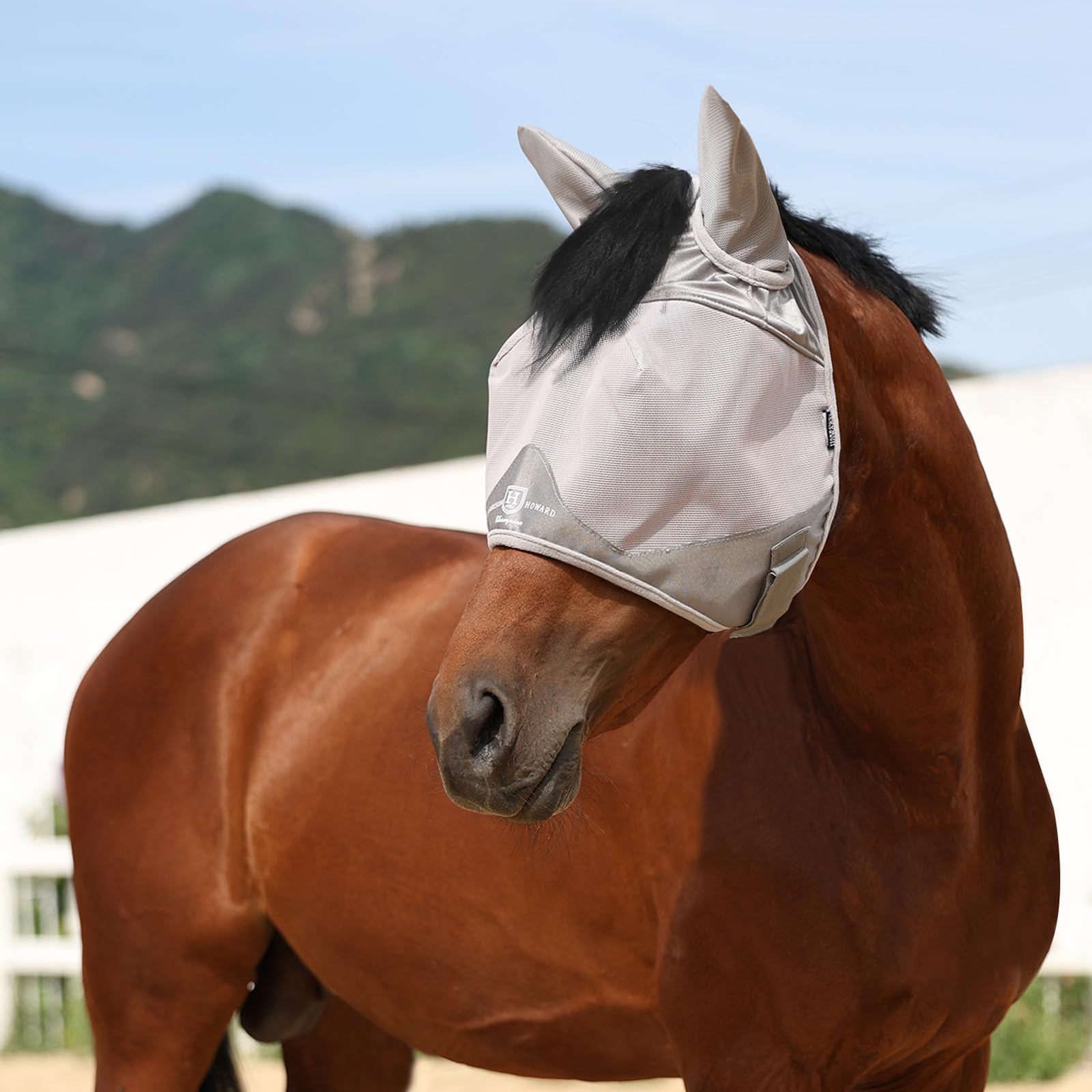 Harrison Howard Half Face Horse Fly Mask UV Protection and Breathable for Equine Use Comfortable Grey L