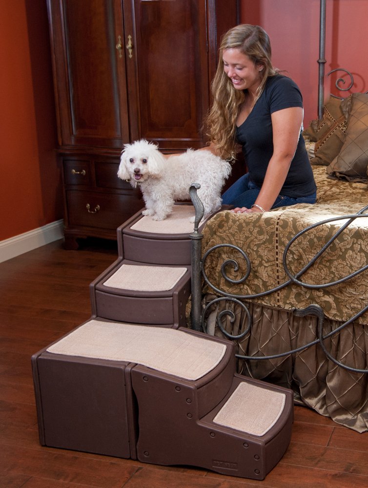 Pet Gear Easy Step Bed Stair For Cats/Dogs, Adjusts To Either Side Of Bed, Removable Washable Carpet Treads, Storage Compartment