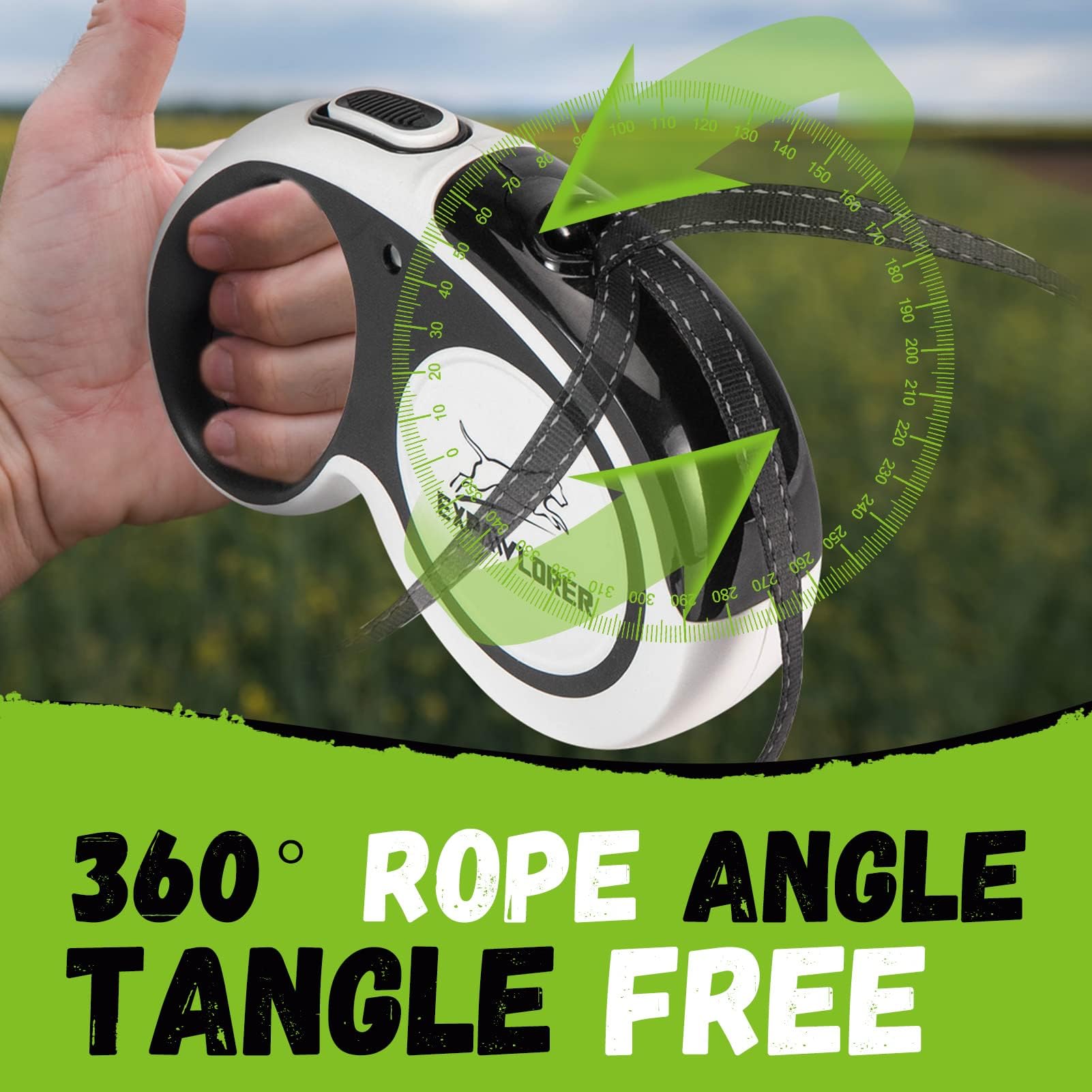 EXPAWLORER Retractable Dog Leash - Chew Proof 16ft Double Leash for 2 Dogs, Tangle-Free Wire Ropes, Heavy Duty, Black & White