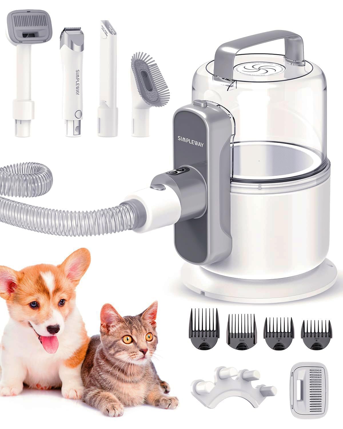 Dog Grooming Vacuum Kit For Shedding: Professional Hair Clippers Pet Groomer 2.1L Dust Cup 10000Pa Powerful Deshedding Brush Wit