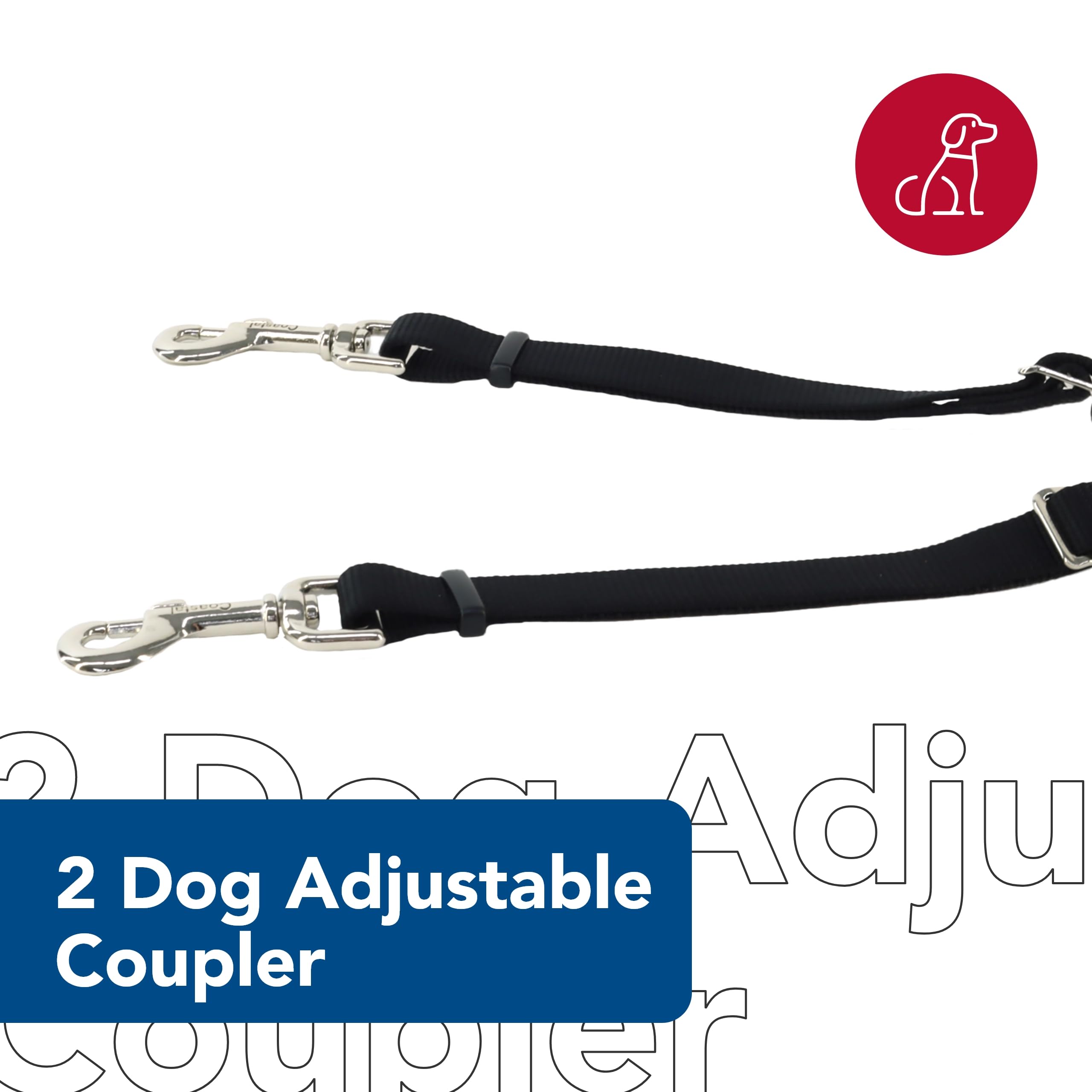 Coastal Pet Two-Dog Adjustable Coupler - Tangle-Free Dog Leash Connector - Dog Walking Leash Coupler - Perfect For Dogs Black, 3/4' X 24'-36'
