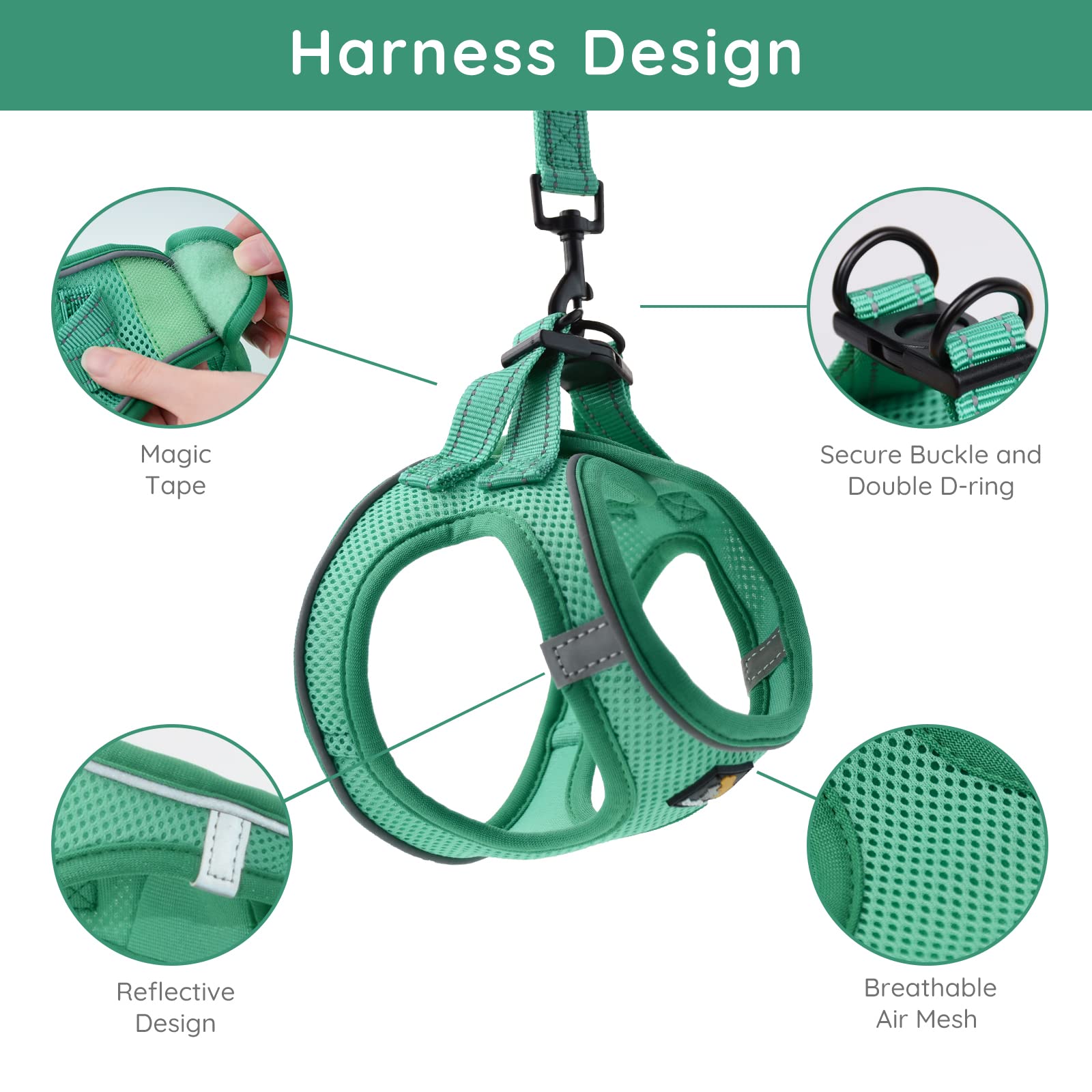 Bella & Pal Puppy Harness With Leash Set, No Pull For Small Dogs, Step In Harness For Extra Small Dogs, Green, Xxs