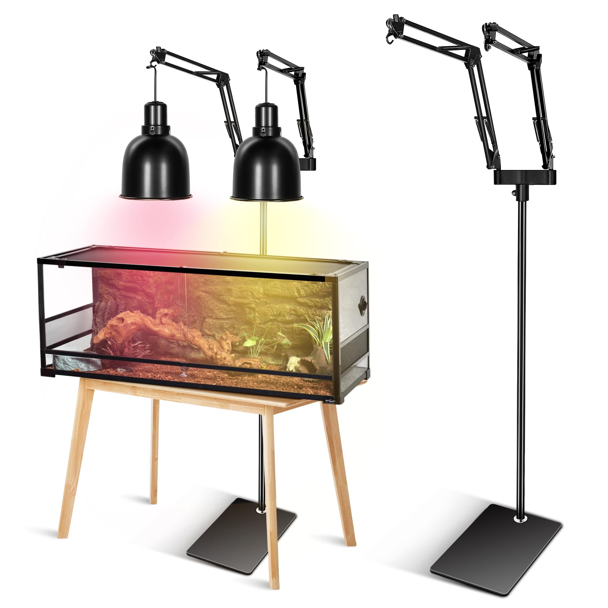 Enhon Reptile Heat Lamp Stand, Dual Reptile Light Stand with Two Flexible Brackets, Adjustable Heat Lamp Stand (15.7-74.3inch) w