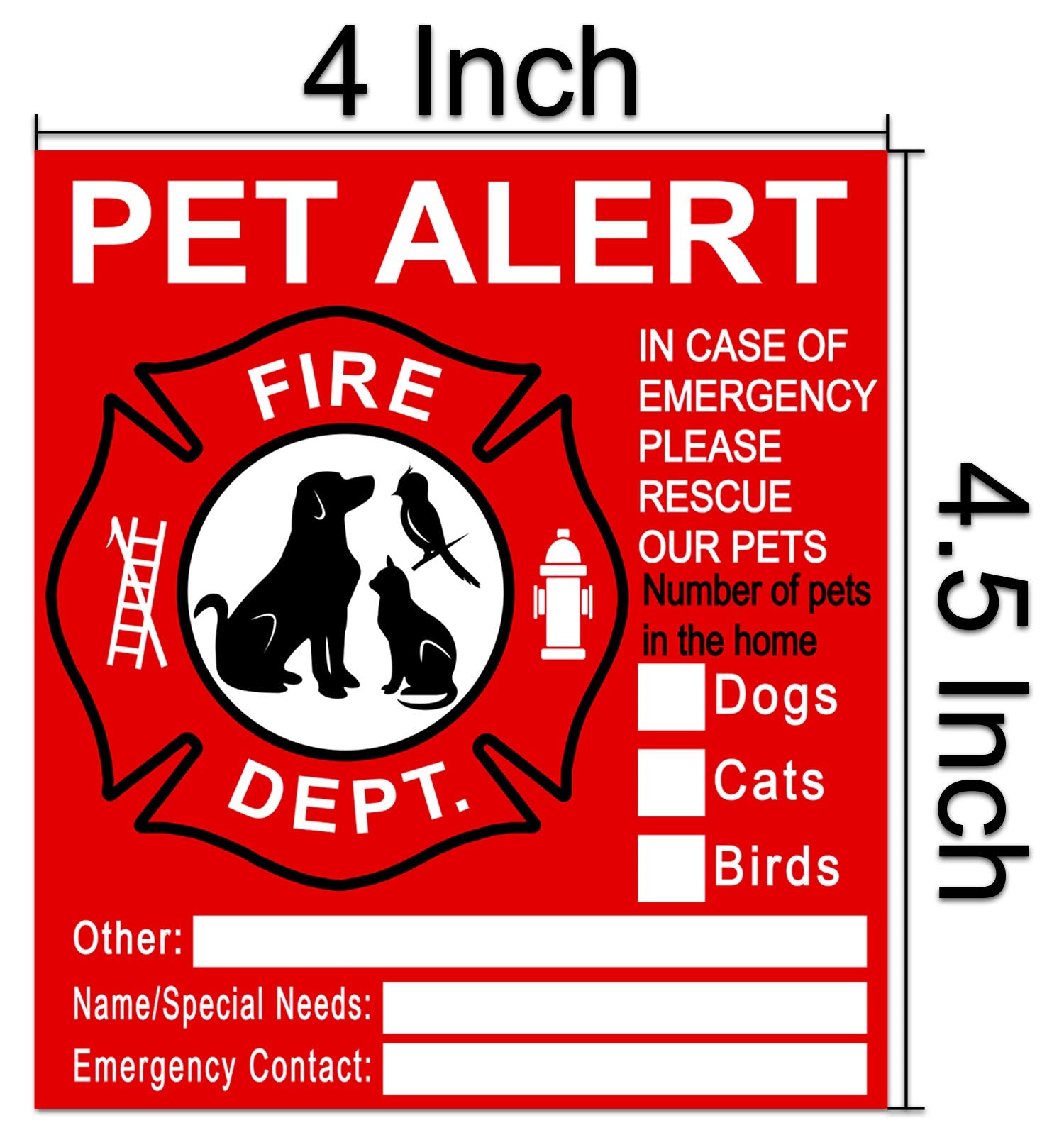 Pet Inside Sticker - 8 Pack Pet Alert Safety Fire Rescue Sticker Decal-Save Our Cat/Dog Pets In A Fire Emergency, Firefighters W