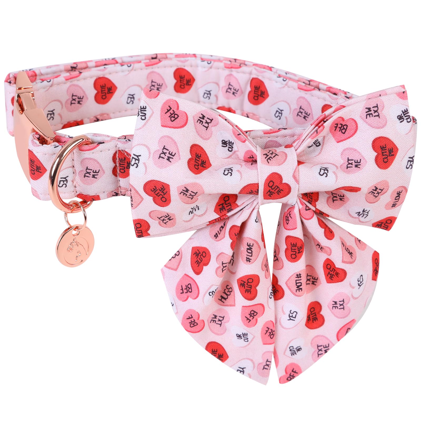 Dogwong Valentine'S Dog Collar With Sailor Bow, Adjustable Durable Pink Heart Dog Collar Cute Dog Collar For Small Medium Dogs