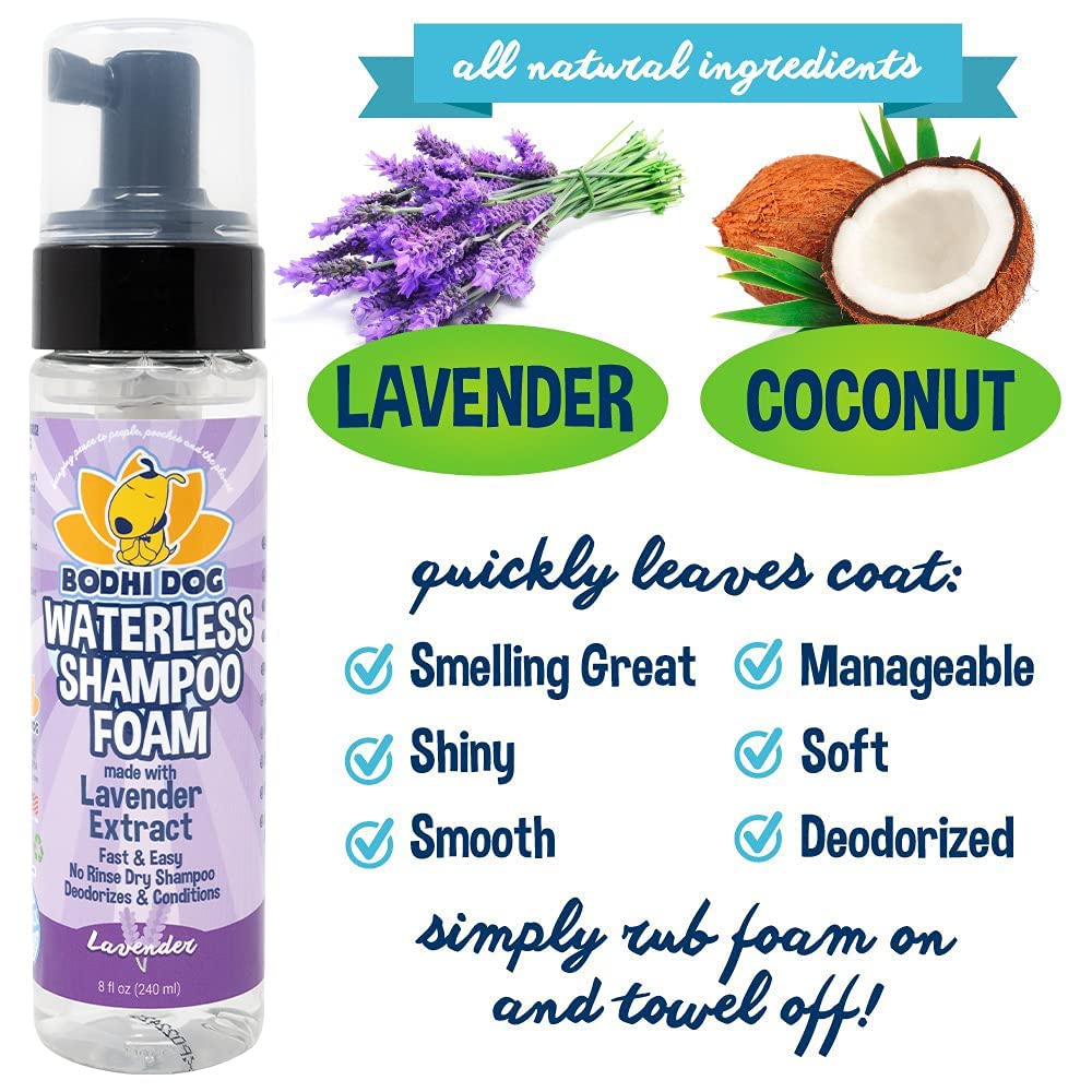 Bodhi Dog Waterless Shampoo - Natural Dry Shampoo For Dogs & Cats - Neutralizes Pet Odor - No Rinse Required - Made Of Natural Extracts - Safe For Sensitive Skin - Made In Usa - Lavender (8 Fl Oz)