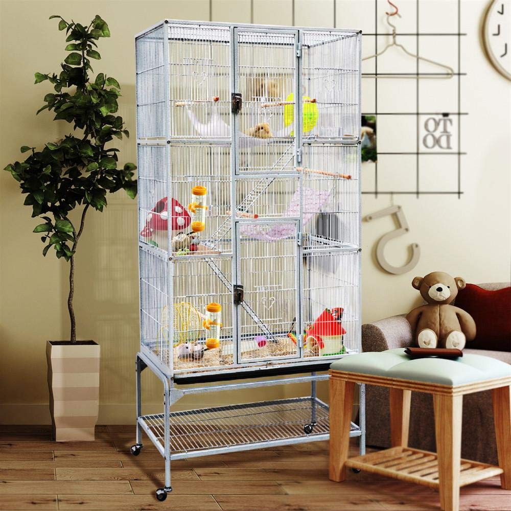 Yaheetech 69-Inch Extra Large Wrought Animal Cage Metal 3 Levels Small Animal Cage W/Cross Shelves And Ladders For Ferret Chinch