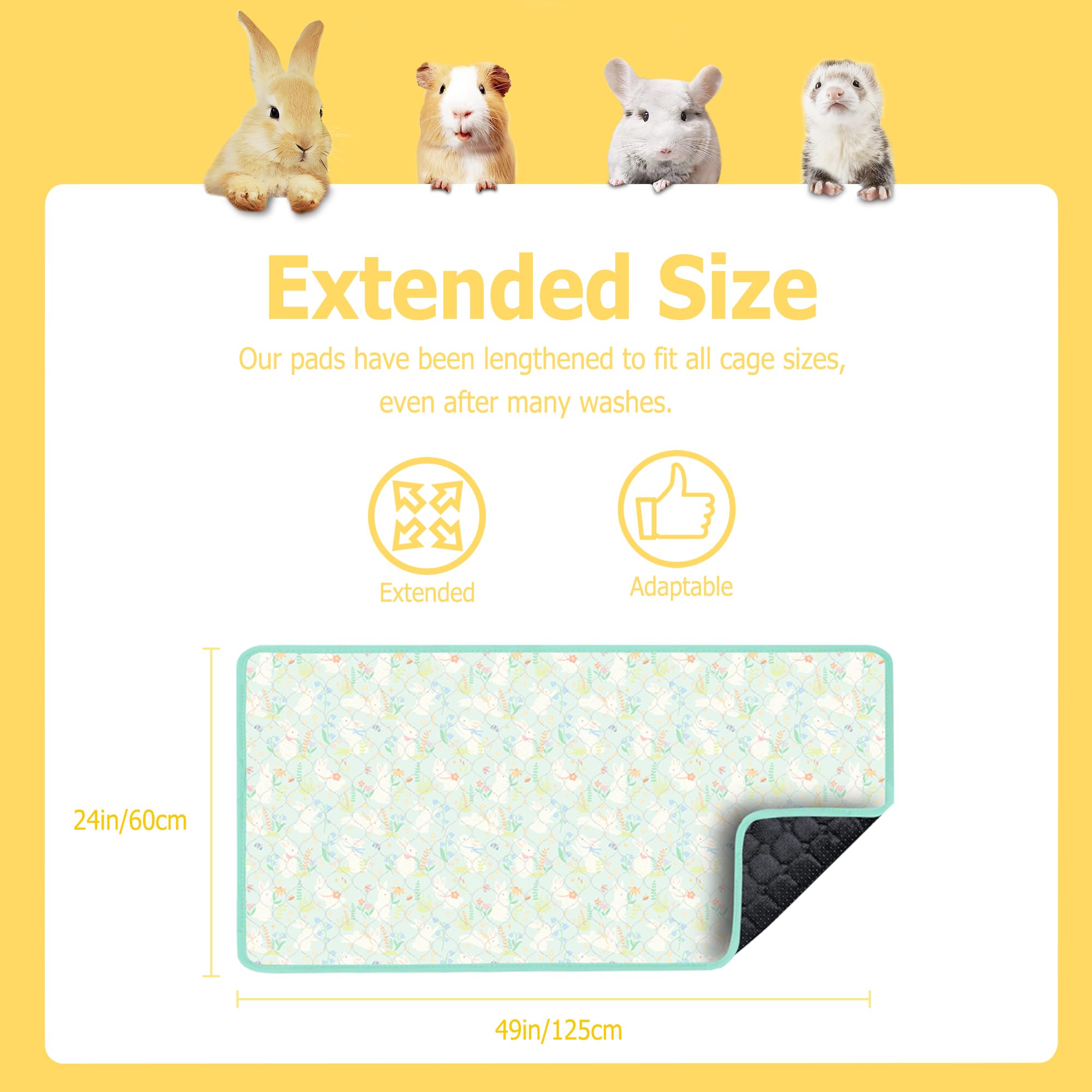 Guinea Pig Bedding, Guinea Pig Fleece Cage Liner 49x24 2Pack, Washable Waterproof Reusable & Anti Slip, Absorbent Guinea Pig Pee